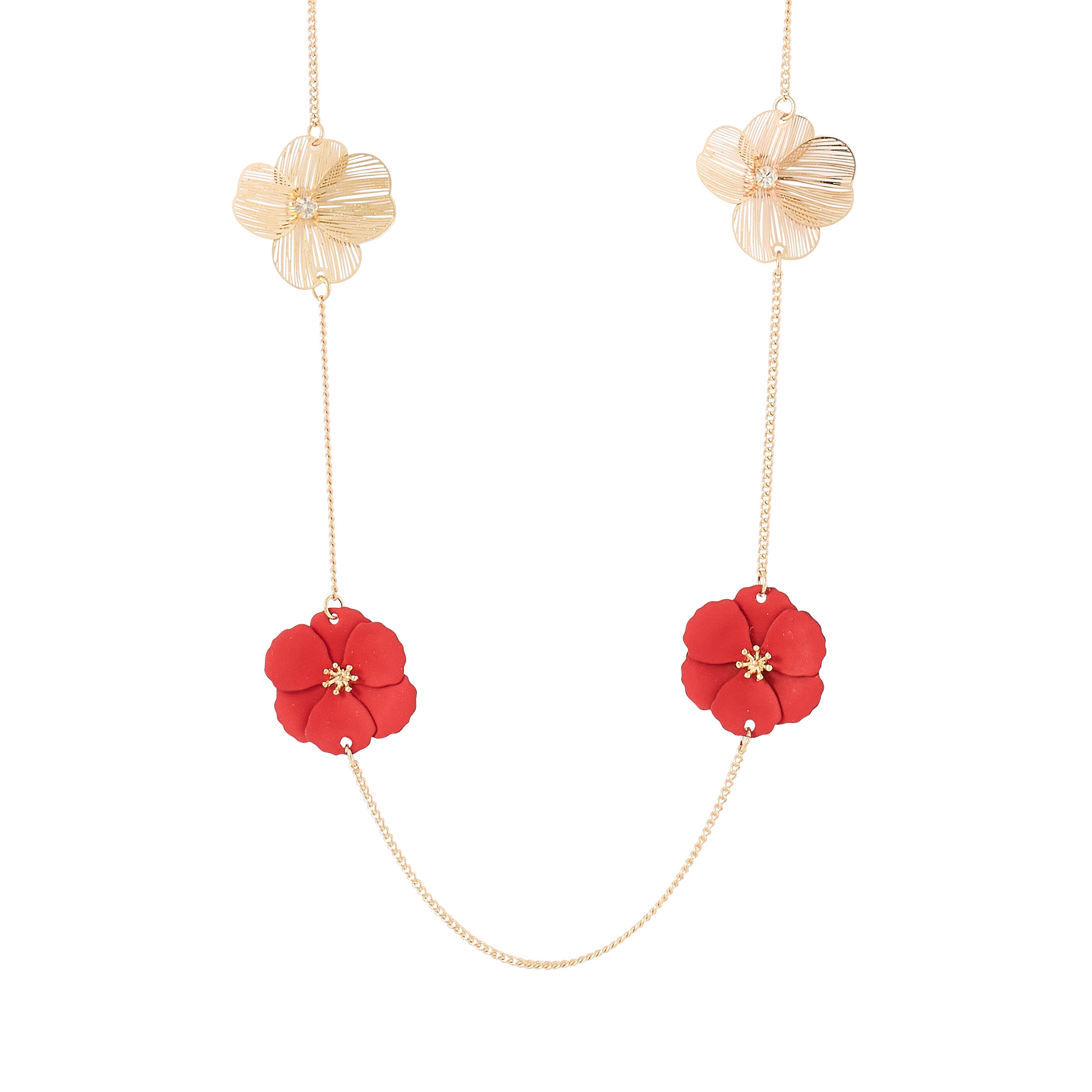 Collier cha&icirc;ne fleurs mates femme