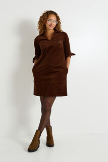 Robe velours col chemise