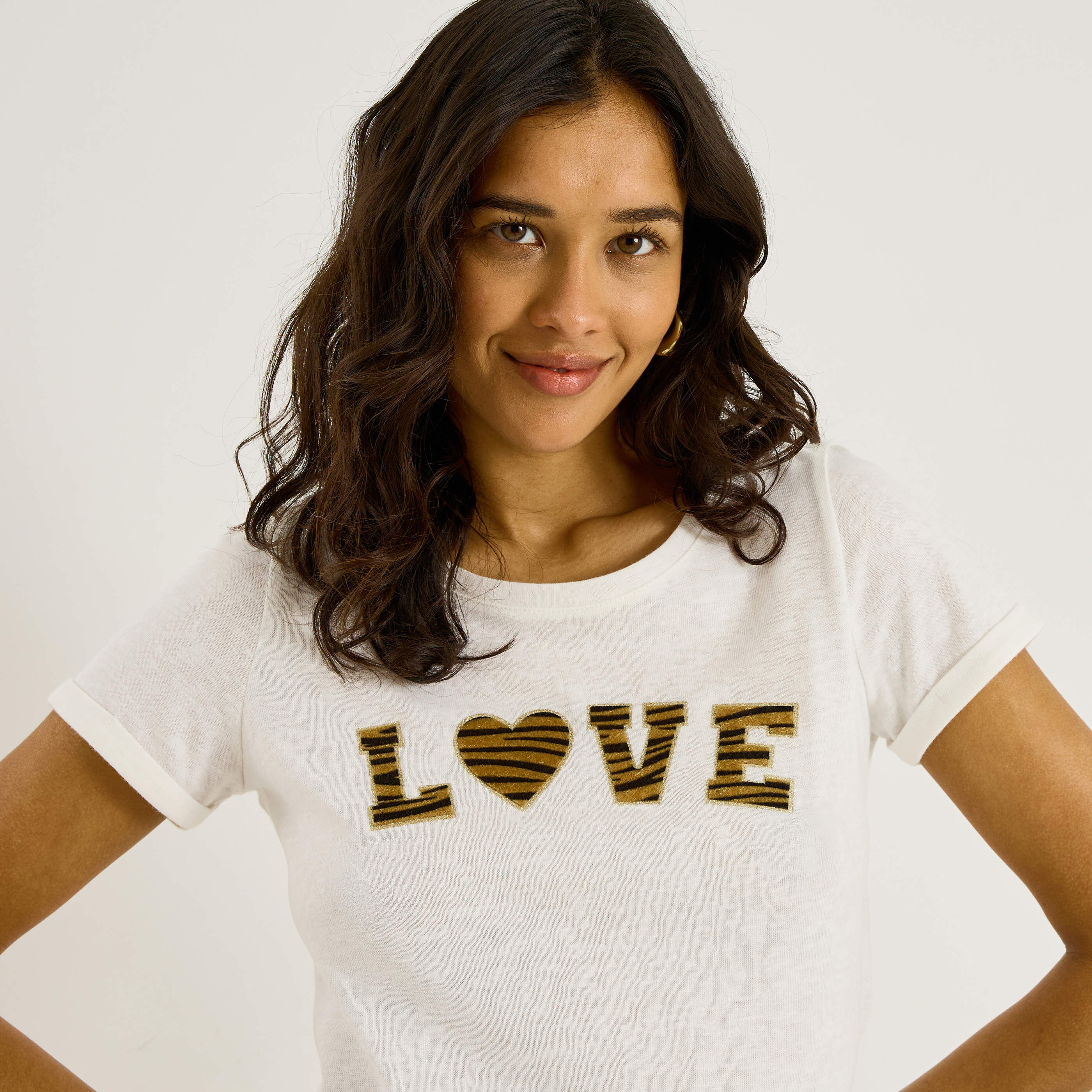 T-shirt col rond imprim&eacute; tigre femme