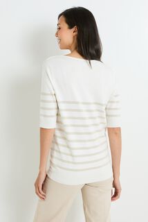 Pull à rayures col V femme