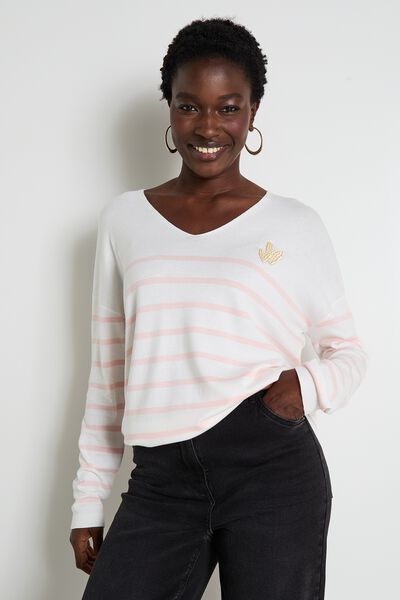 Pull col V femme