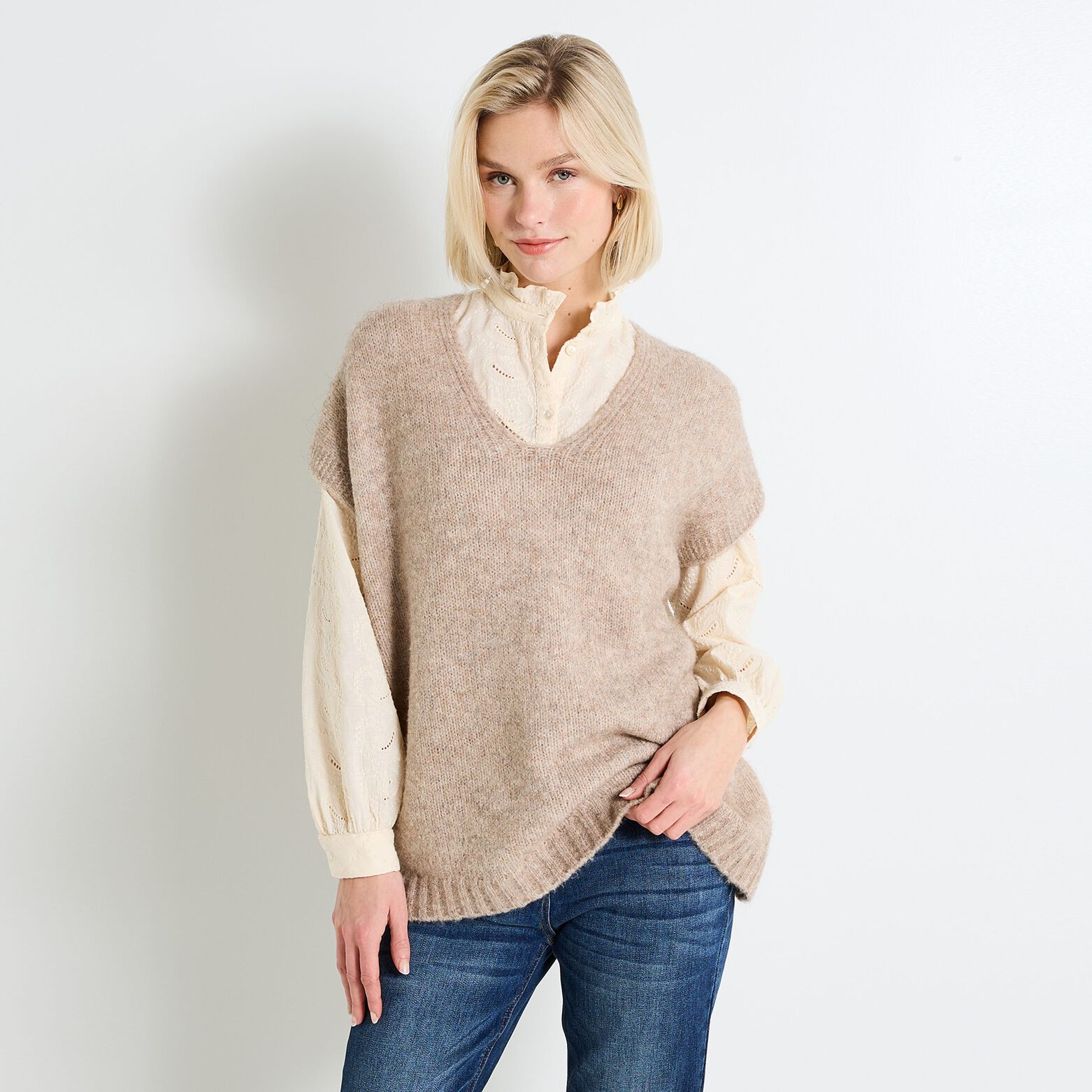 Pull loose col V femme