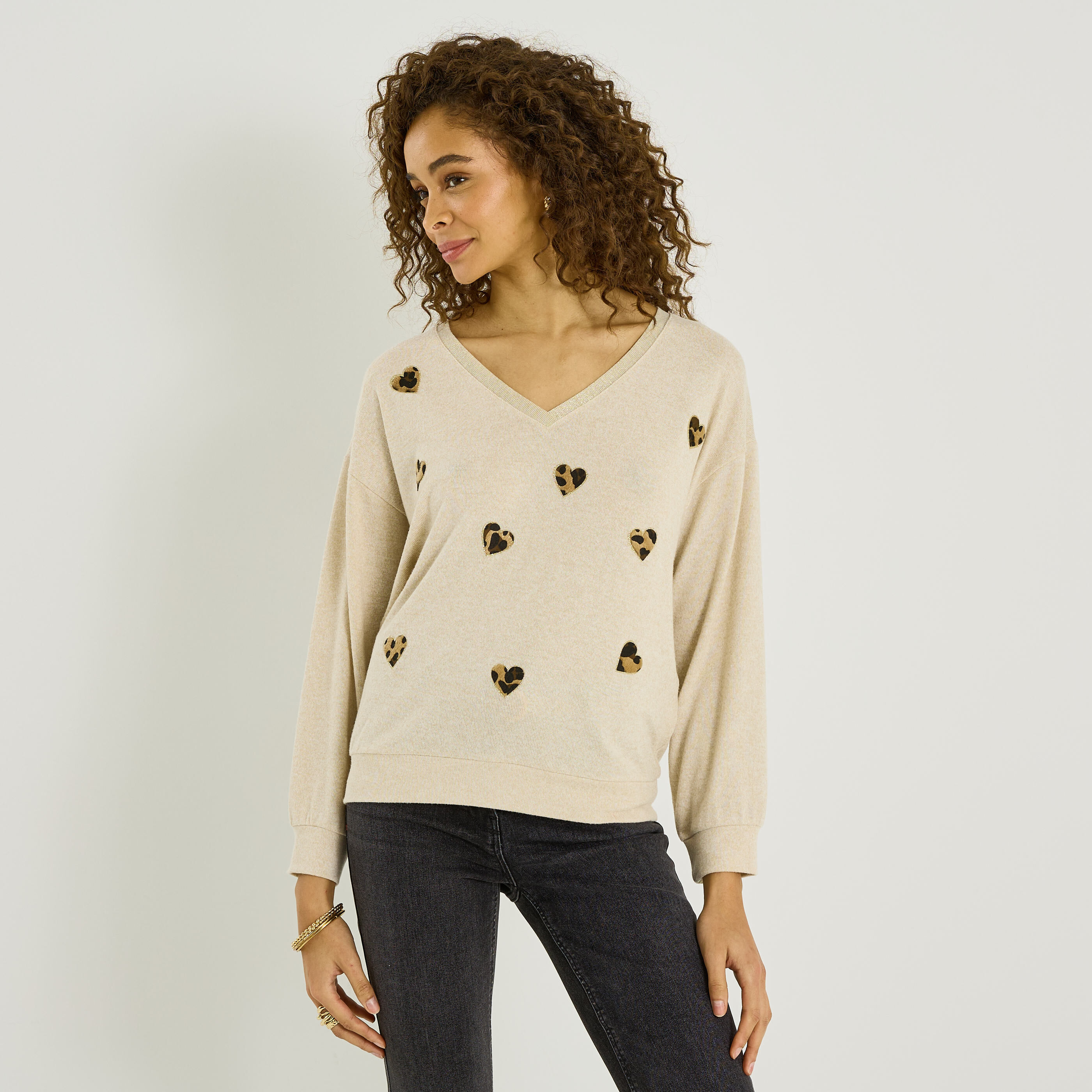 T-shirt c&oelig;urs imprim&eacute; l&eacute;opard femme