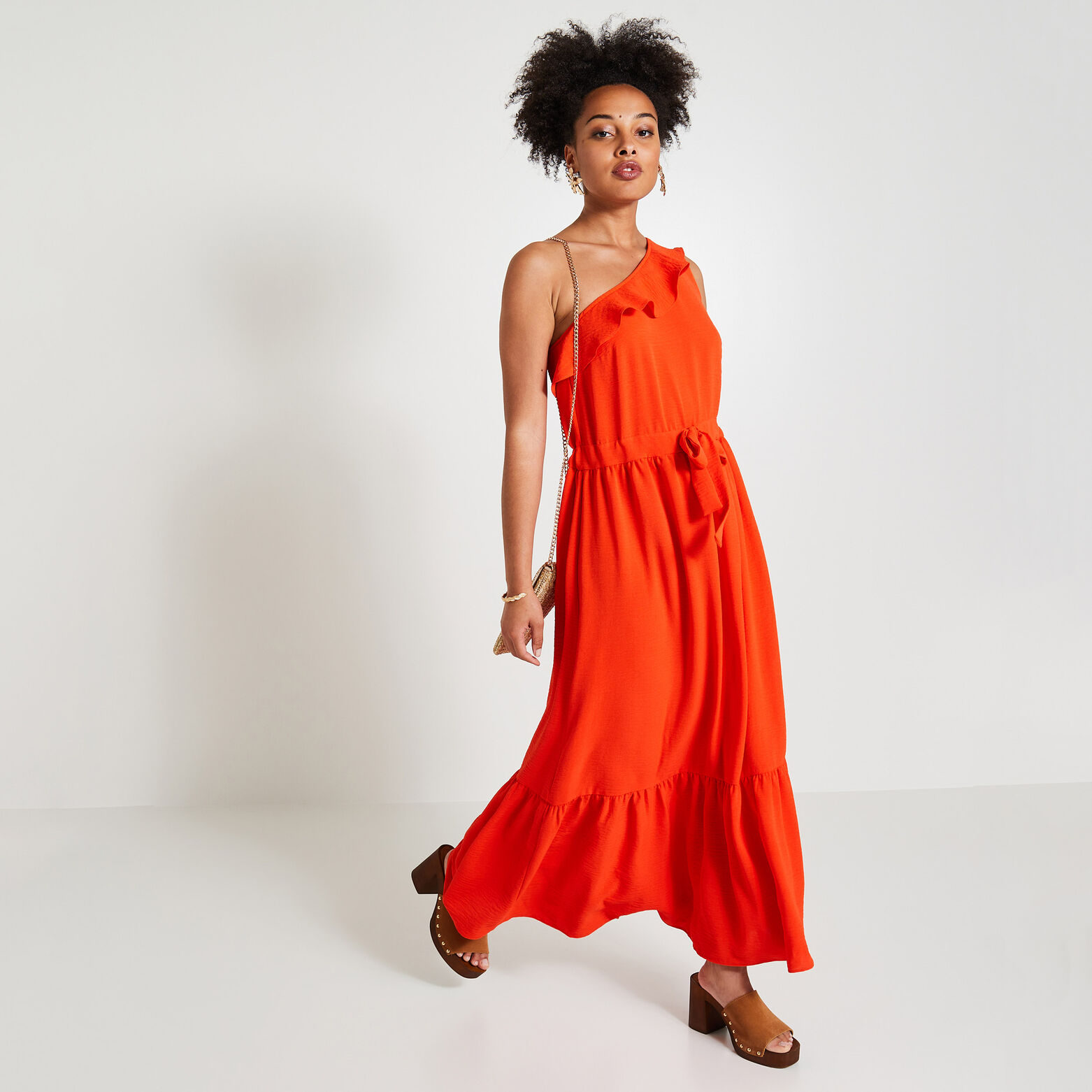 Robe longue à volants femme