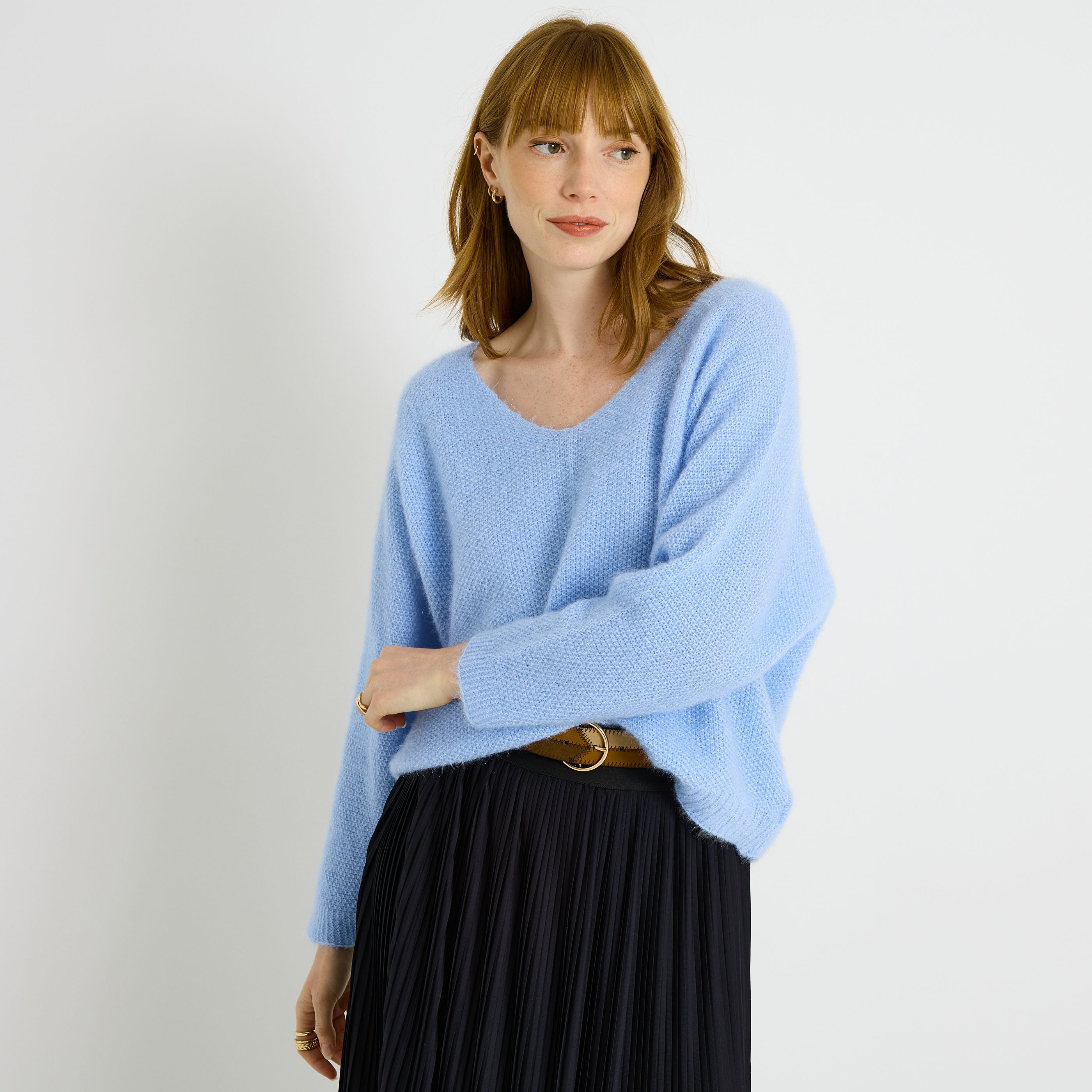 Pull fluffy col V femme