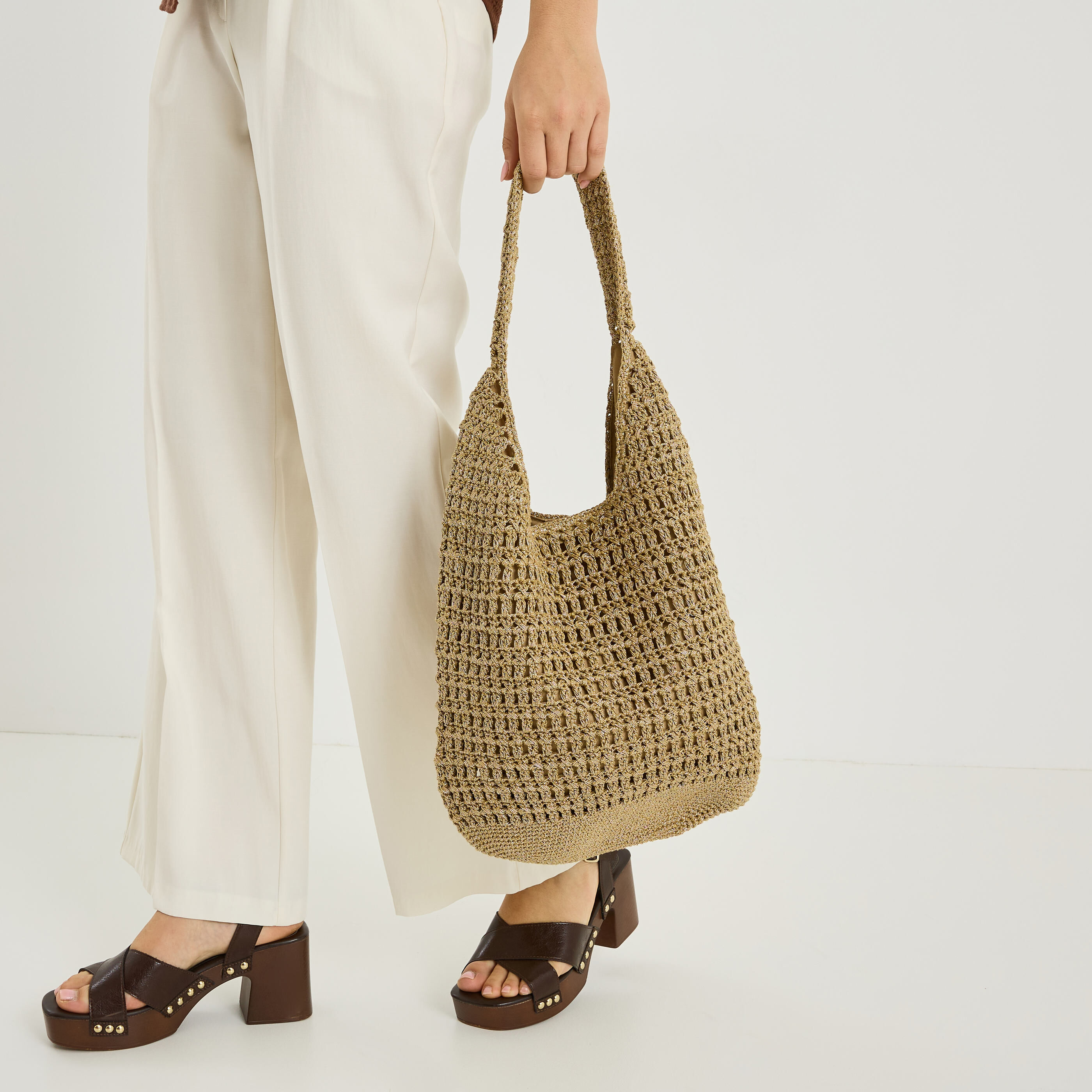 Grand sac en crochet brillant femme