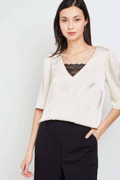 Top satin et dentelle femme 