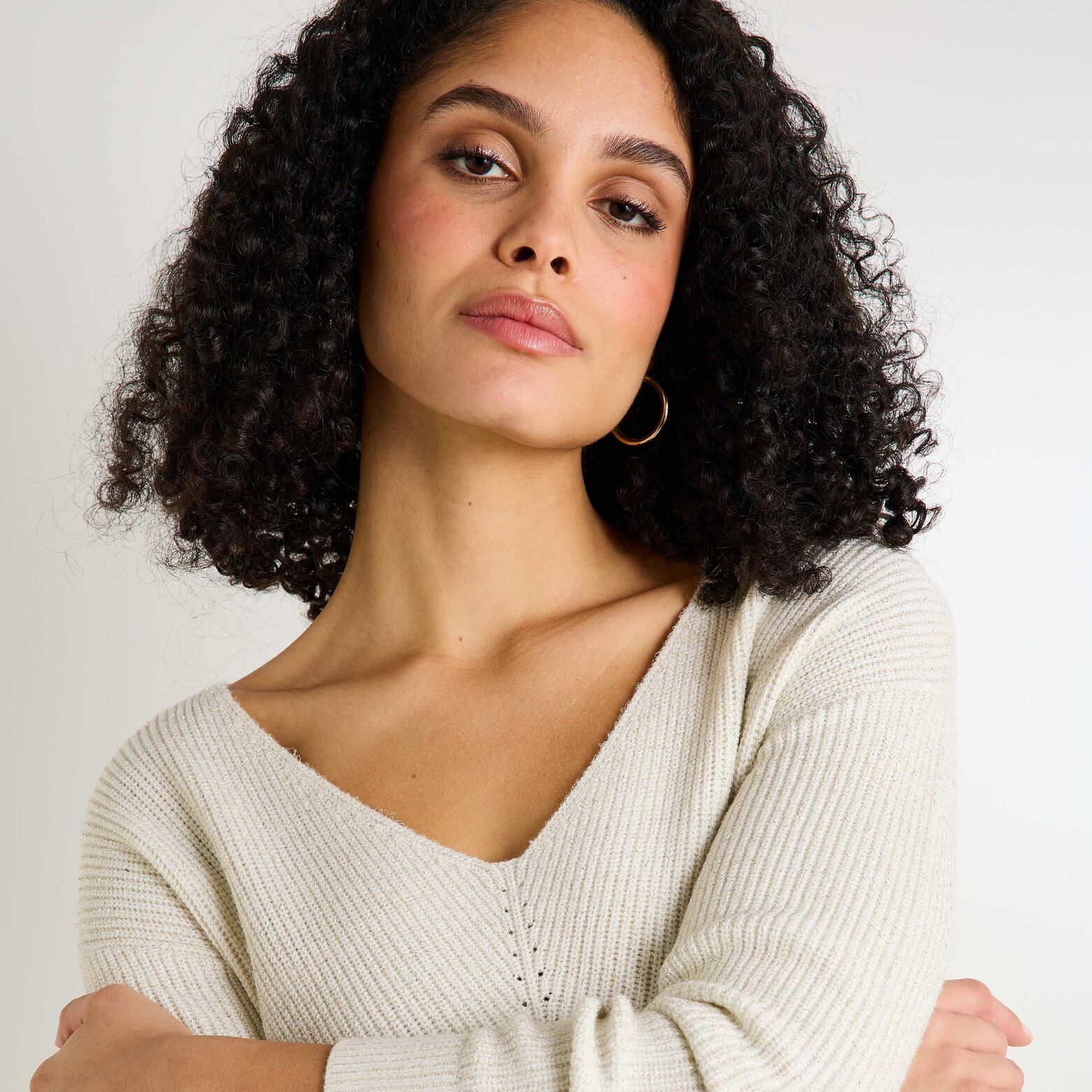 Pull col V femme
