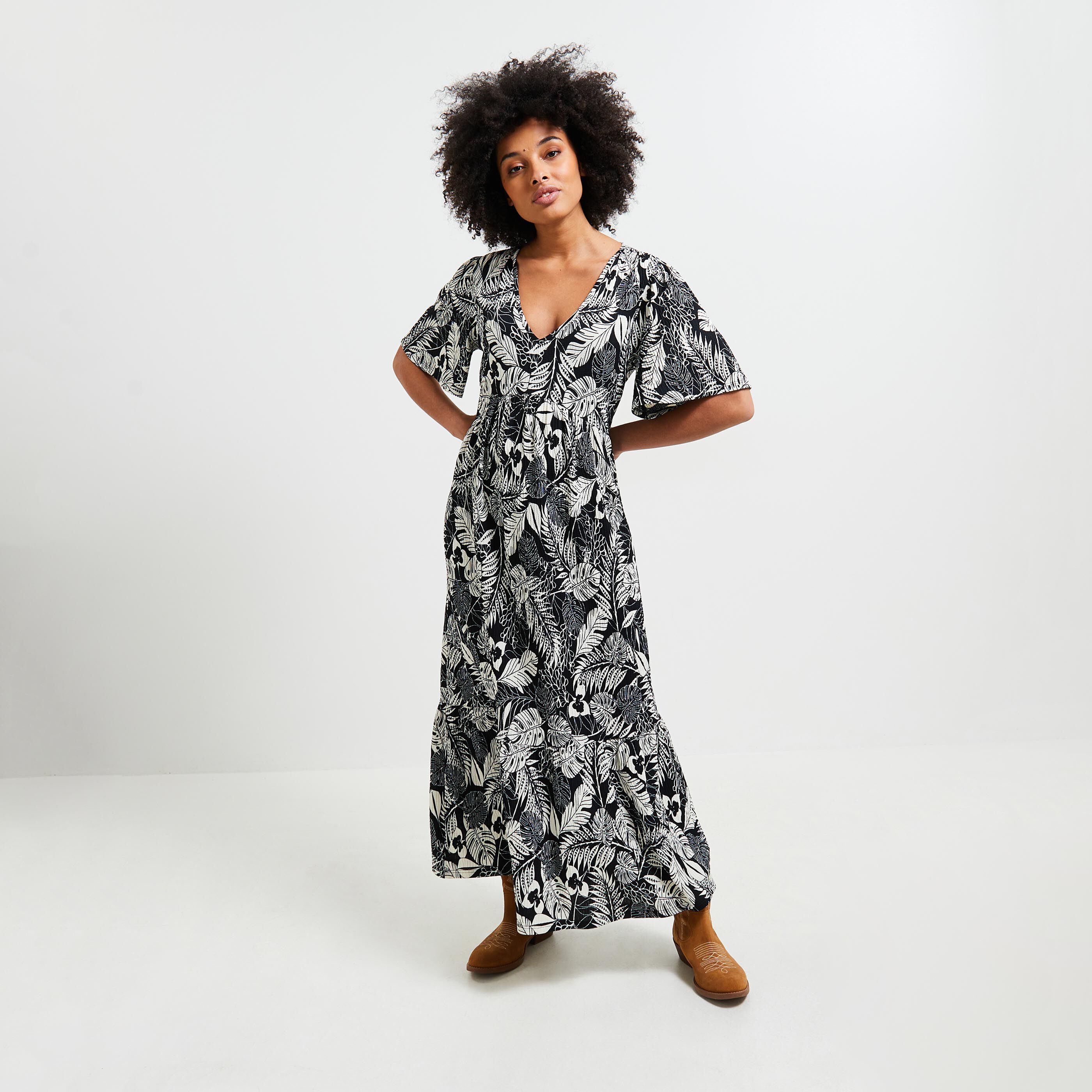 Robe longue imprim&eacute;e femme