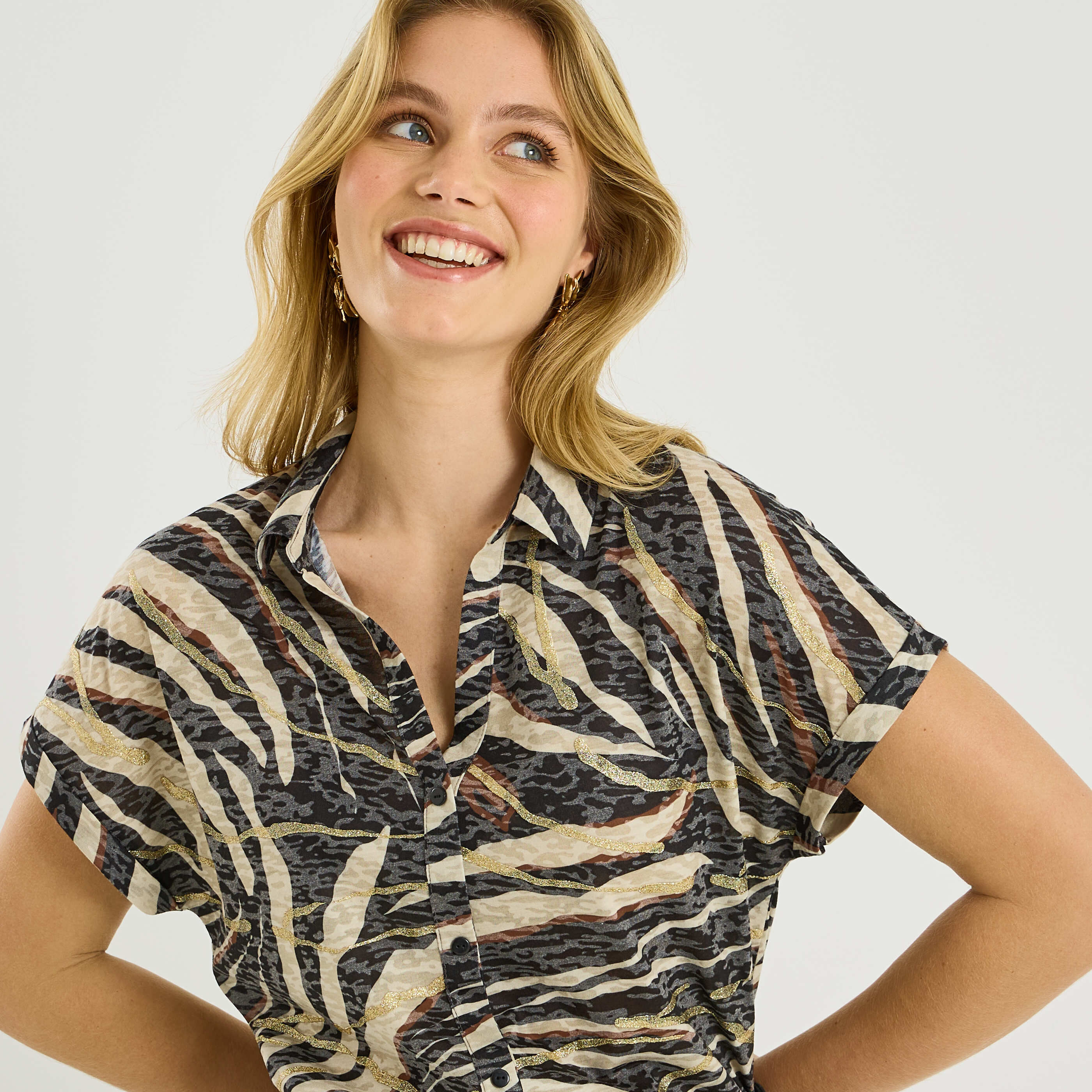Chemise maille imprim&eacute; z&eacute;br&eacute; femme