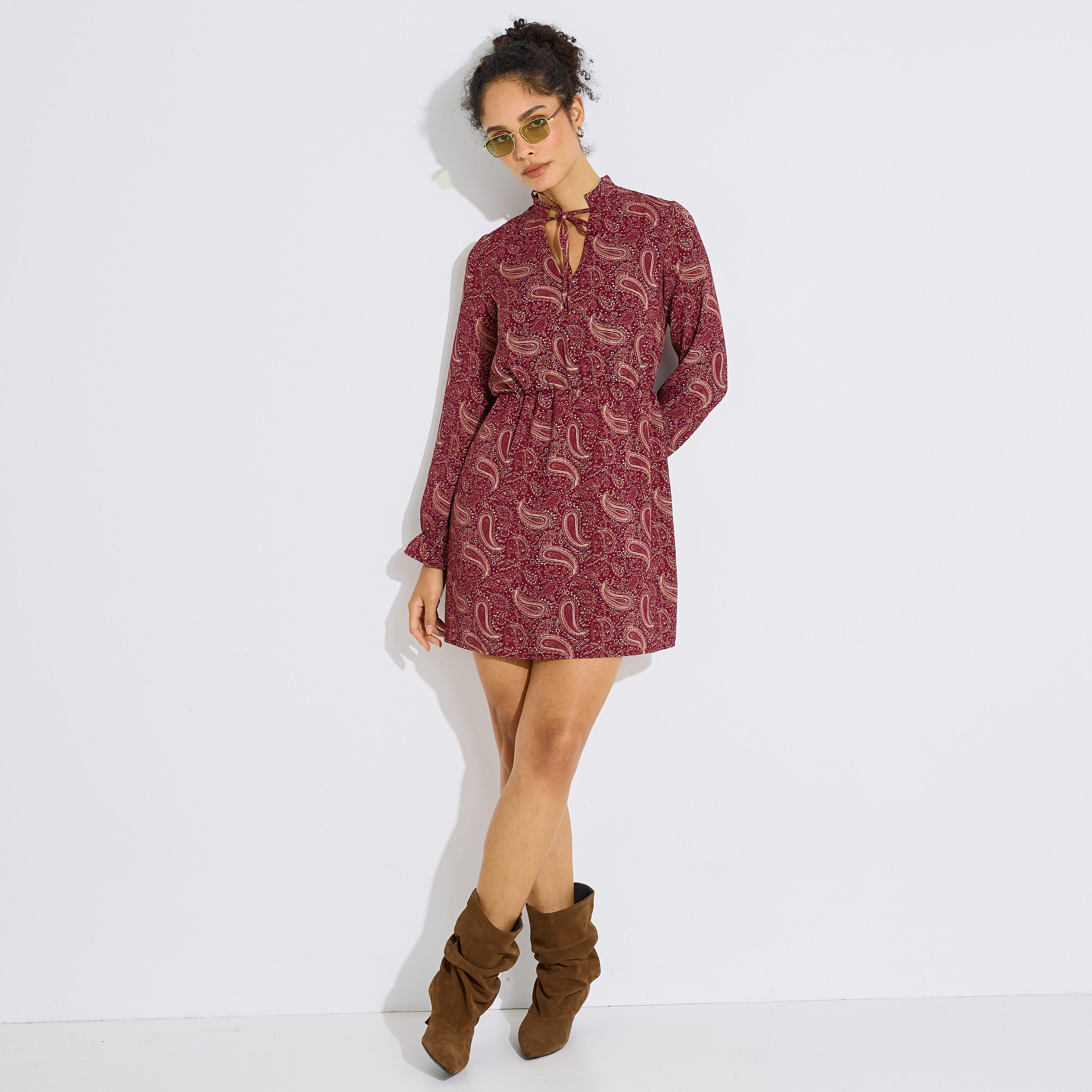 Robe courte imprim&eacute;e cachemire femme