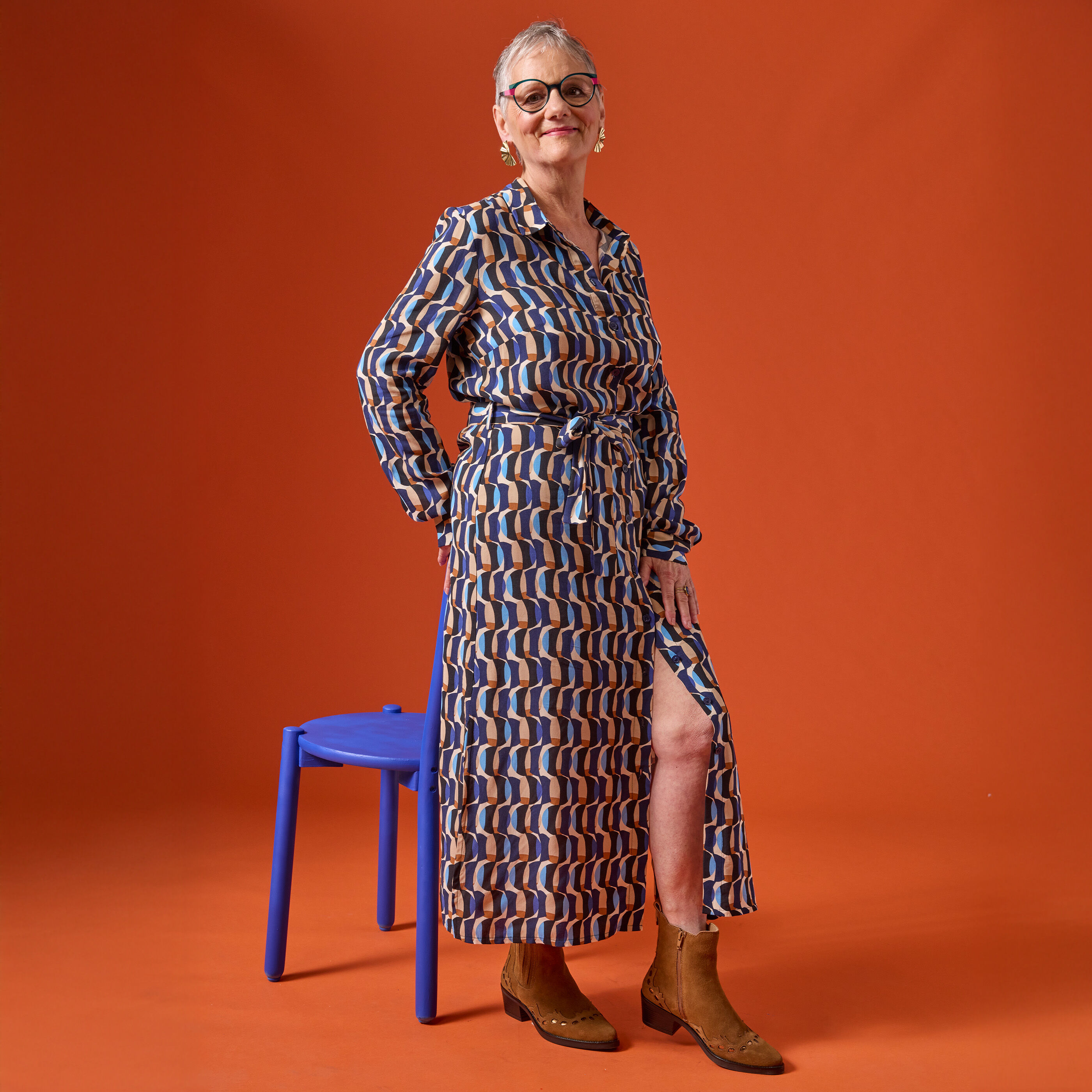 Robe chemise longue imprim&eacute;e