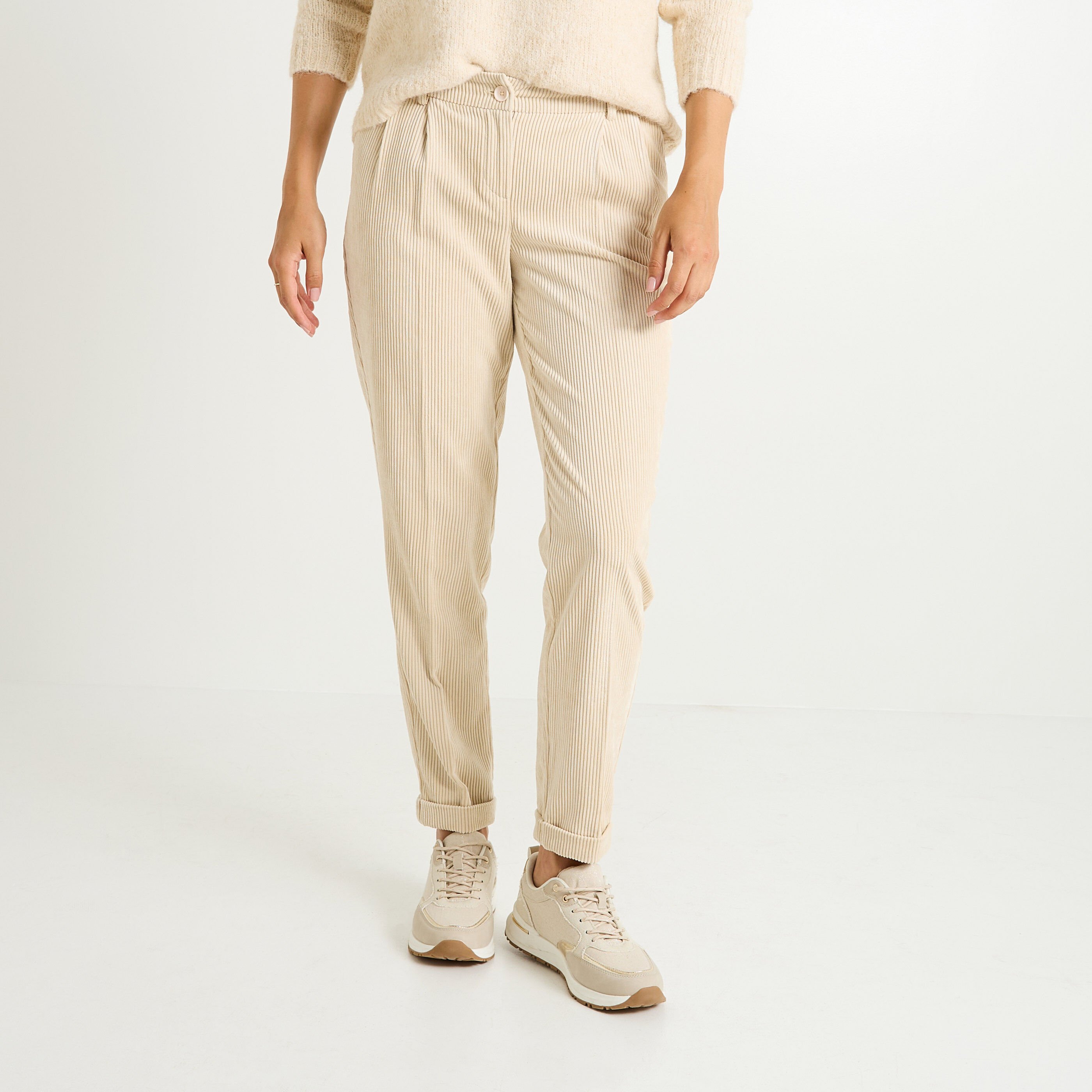 Pantalon tall en velours &agrave; revers femme