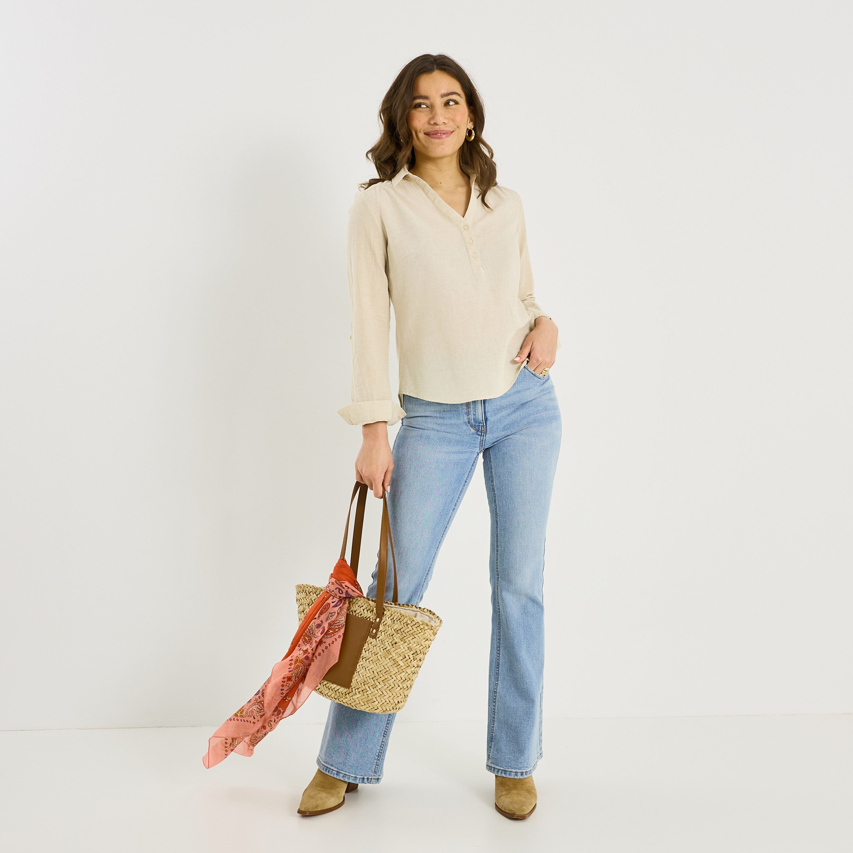 Vareuse unie en lin m&eacute;lang&eacute; femme