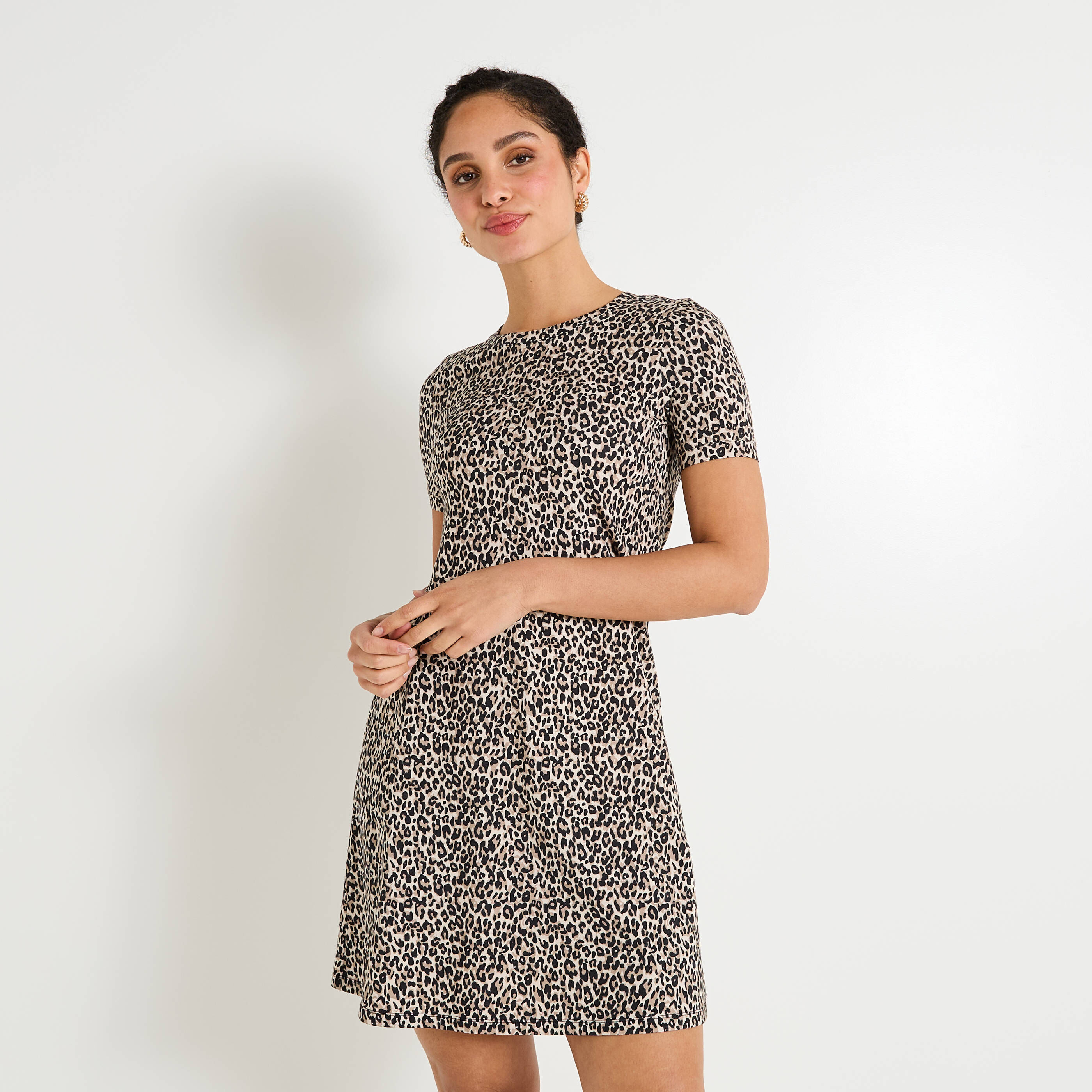 Robe courte en maille imprim&eacute; l&eacute;opard