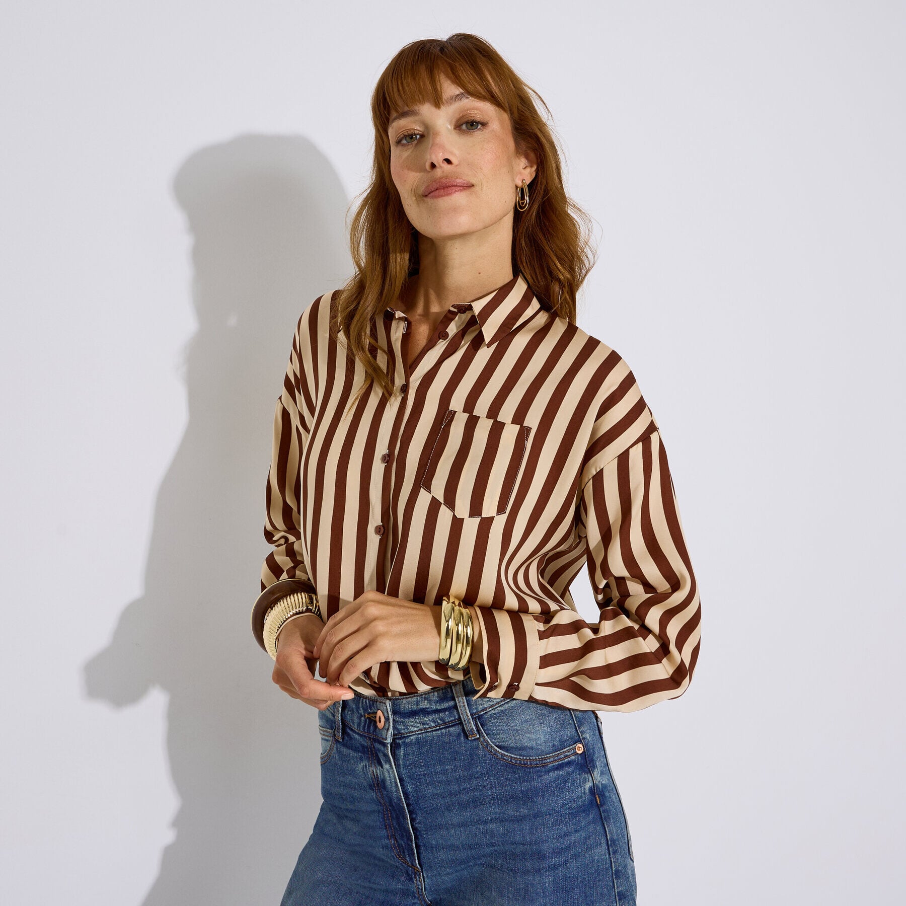 Chemise satin&eacute;e &agrave; rayures femme