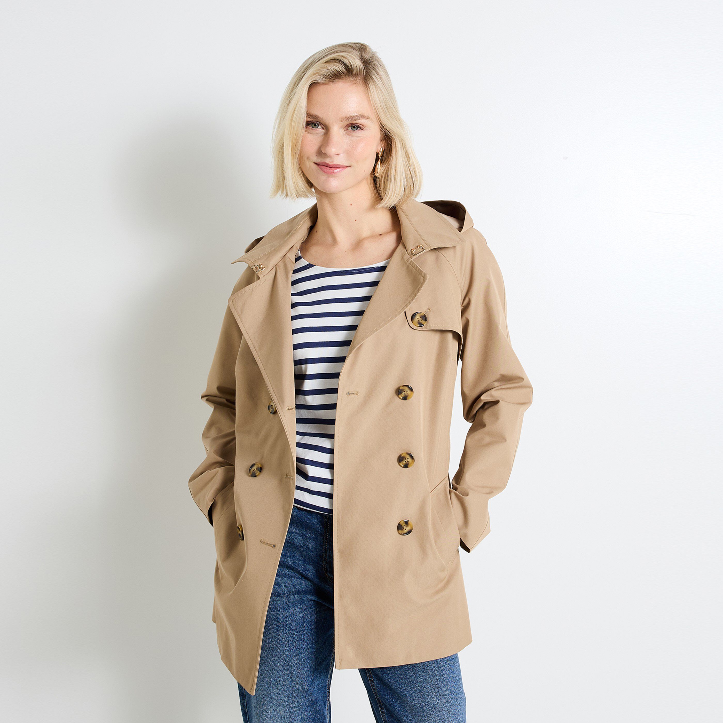 Trench &agrave; capuche amovible femme