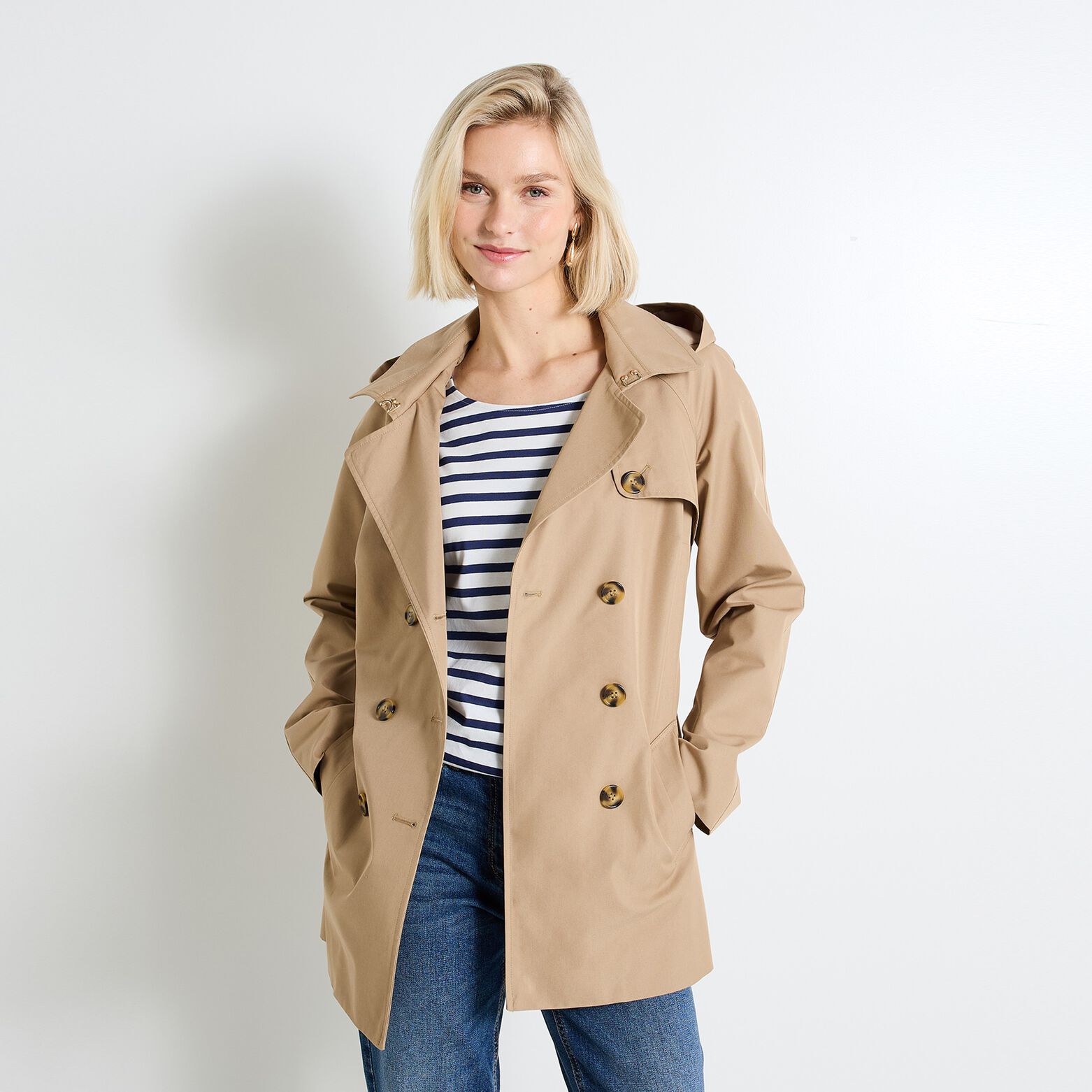Trench à capuche amovible femme
