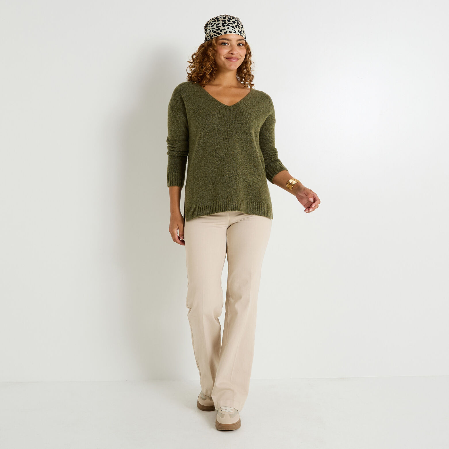Pull col V femme