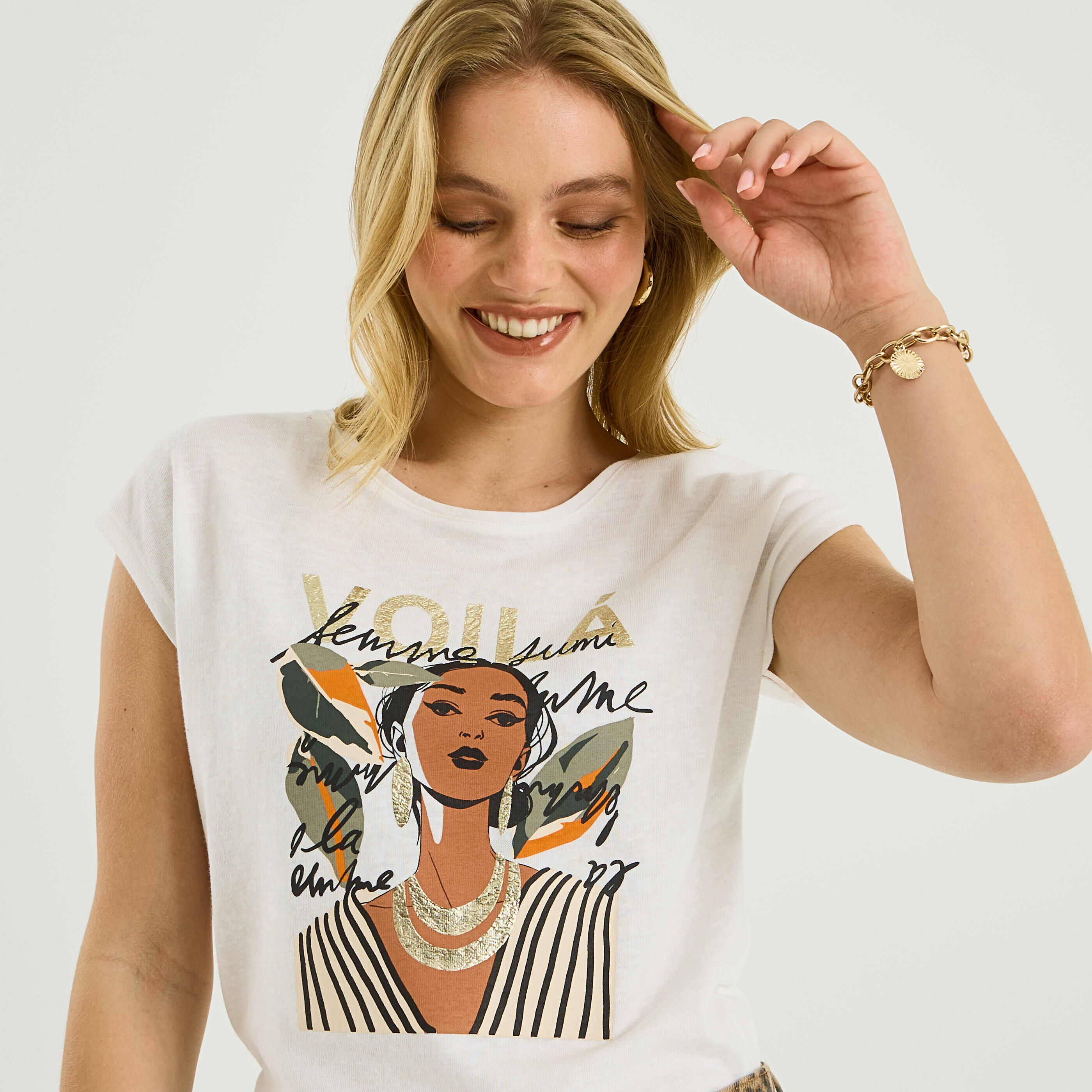 T-shirt col rond imprim&eacute; femme