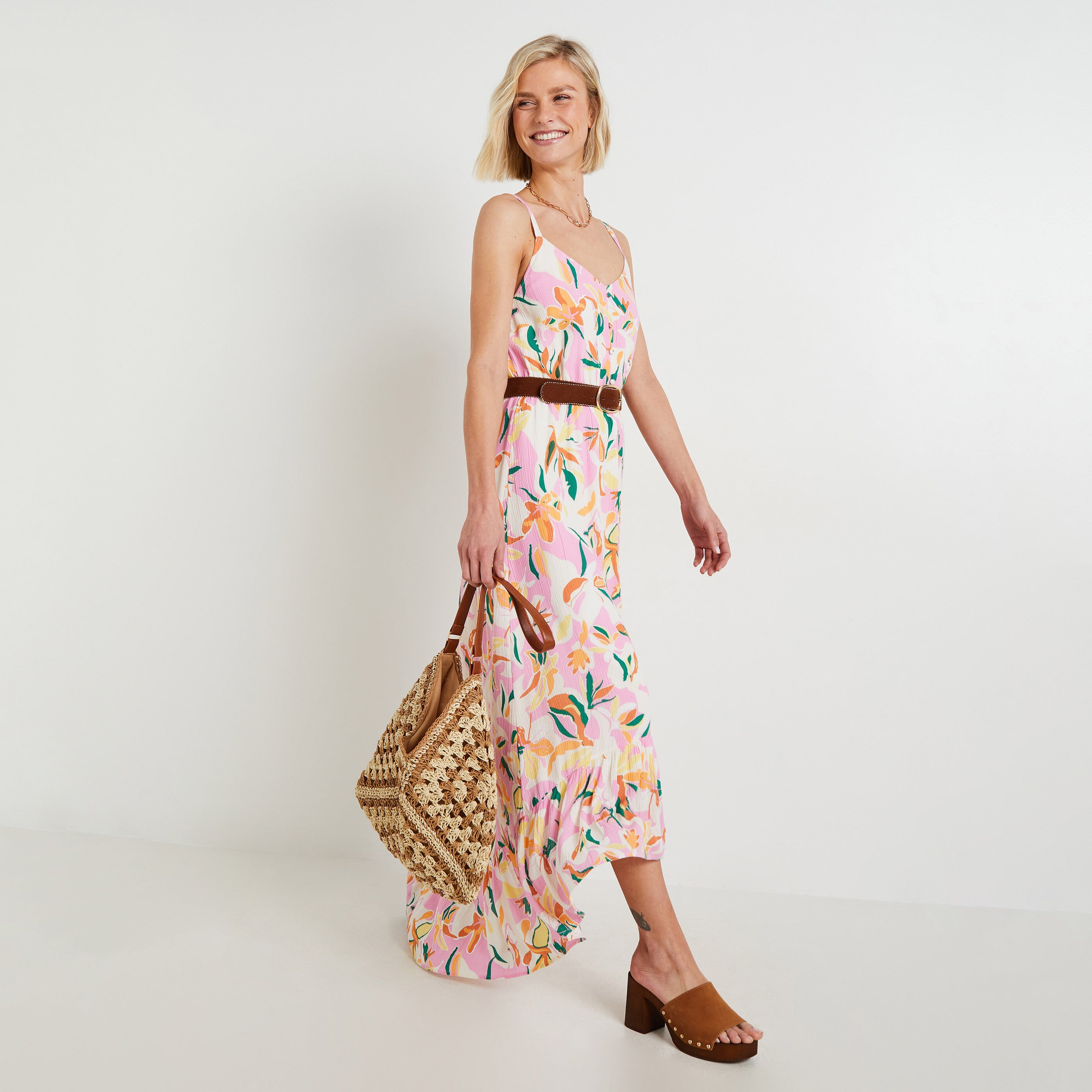 Robe longue imprim&eacute;e femme