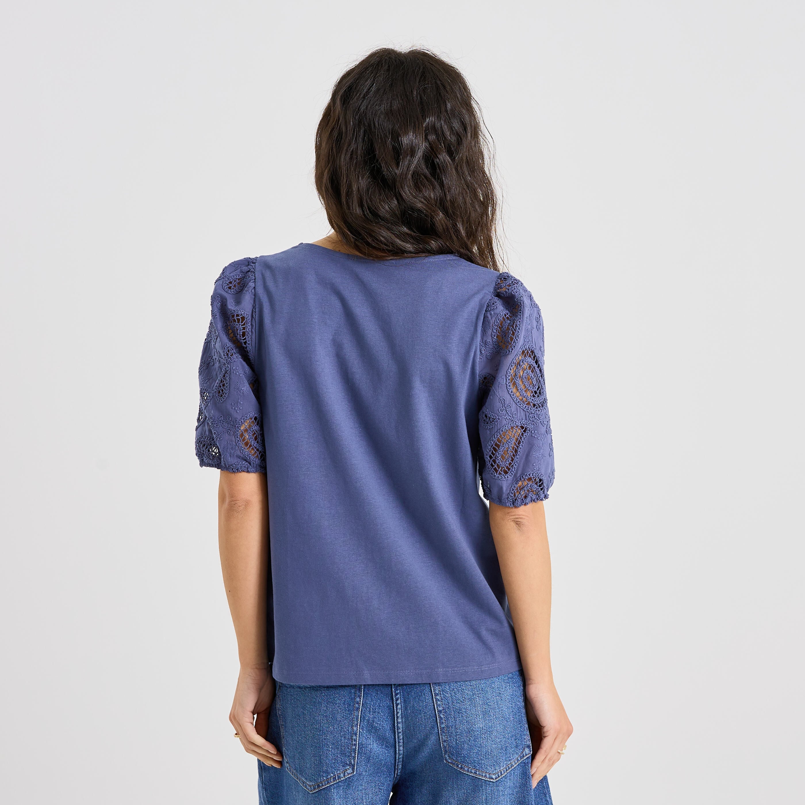 T-shirt manches broderie anglaise femme