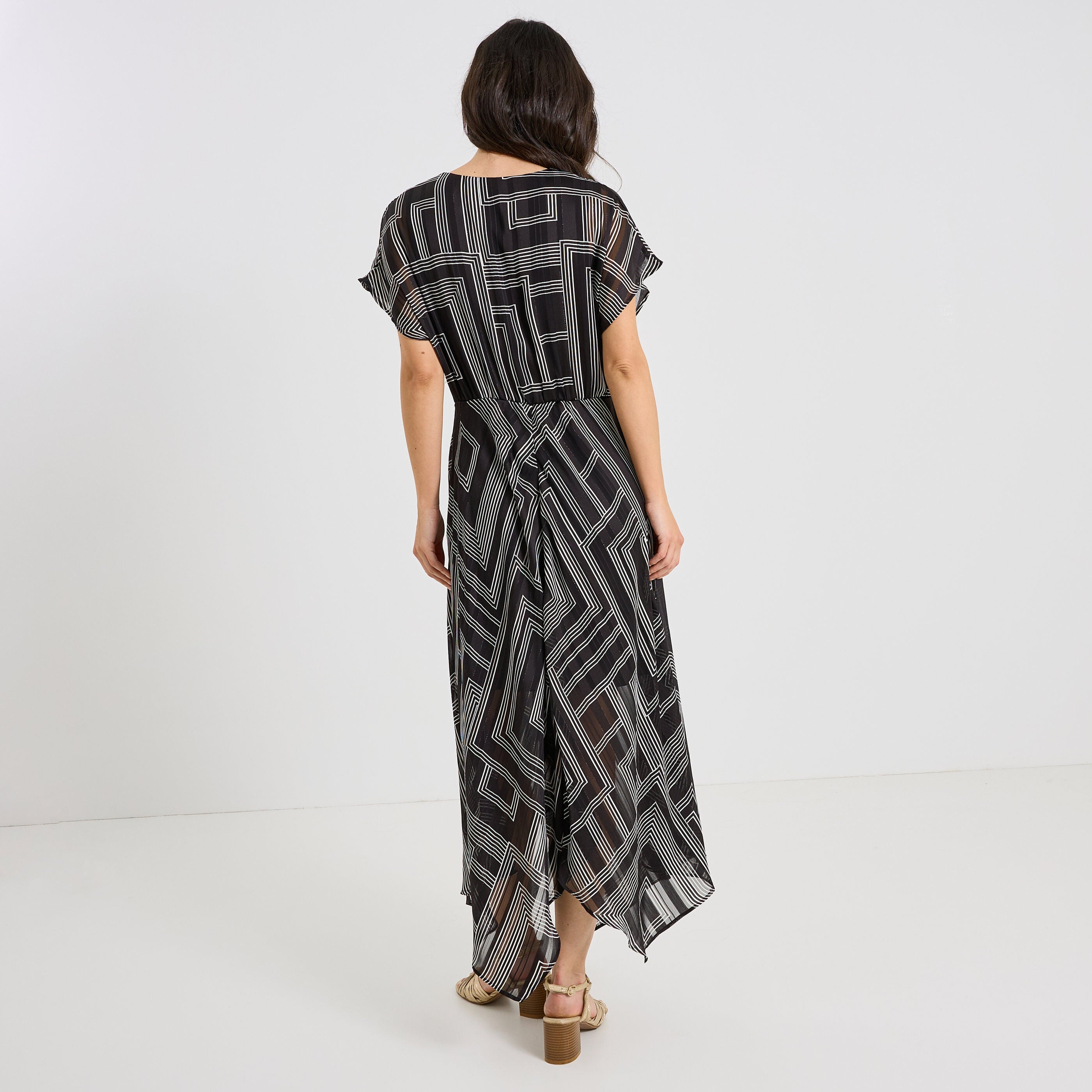 Robe longue habill&eacute;e imprim&eacute; g&eacute;om&eacute;trique
