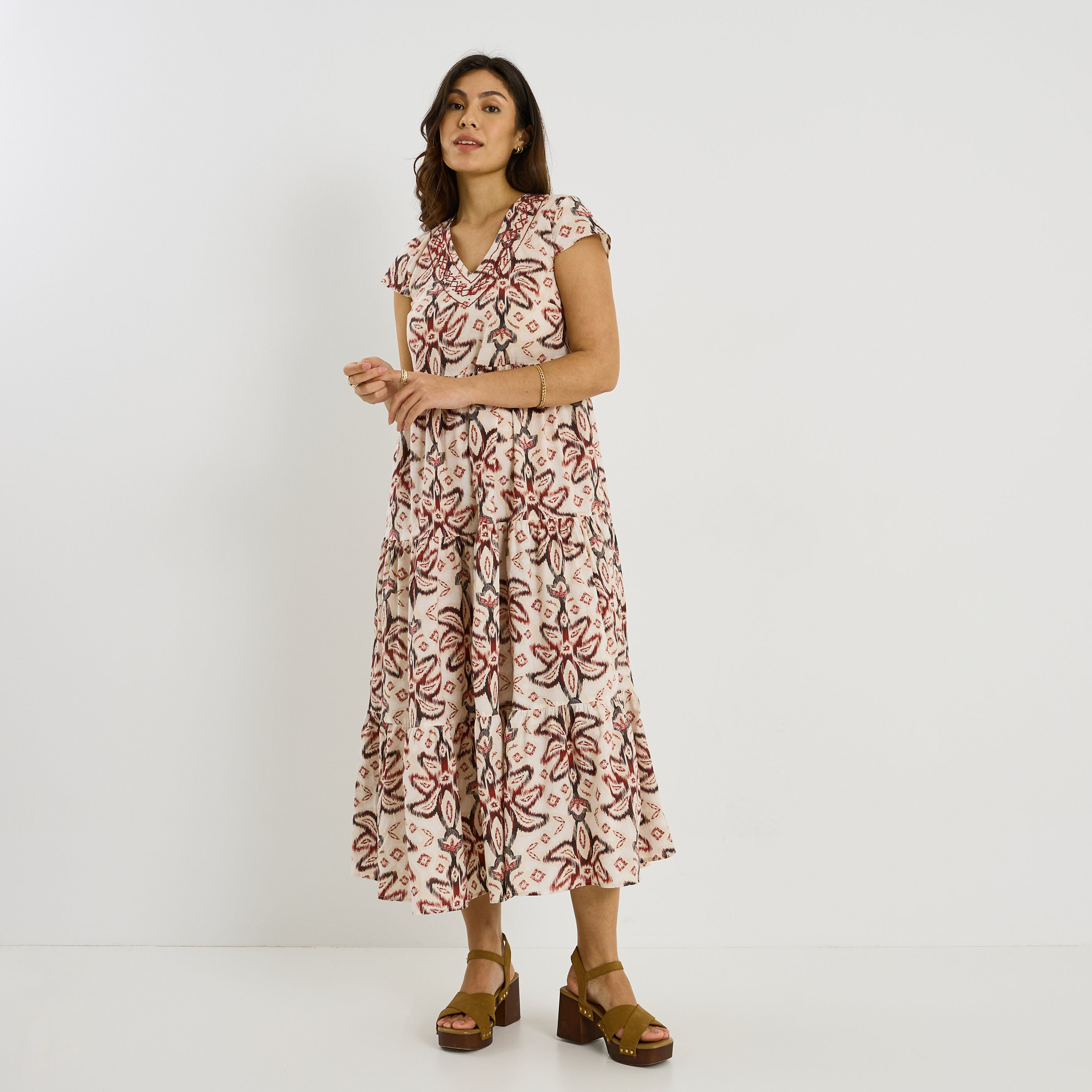 Robe longue boh&egrave;me imprim&eacute;e