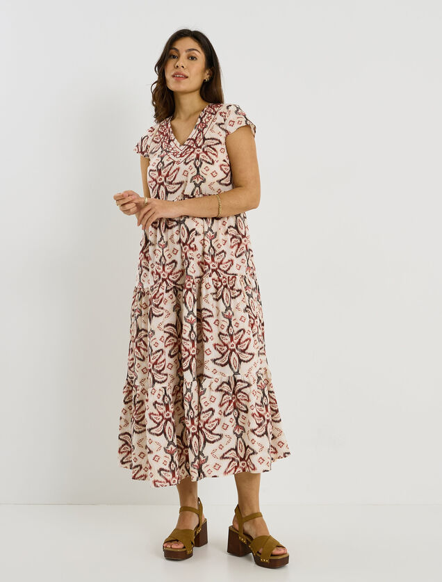 Robe longue boh&egrave;me imprim&eacute;e