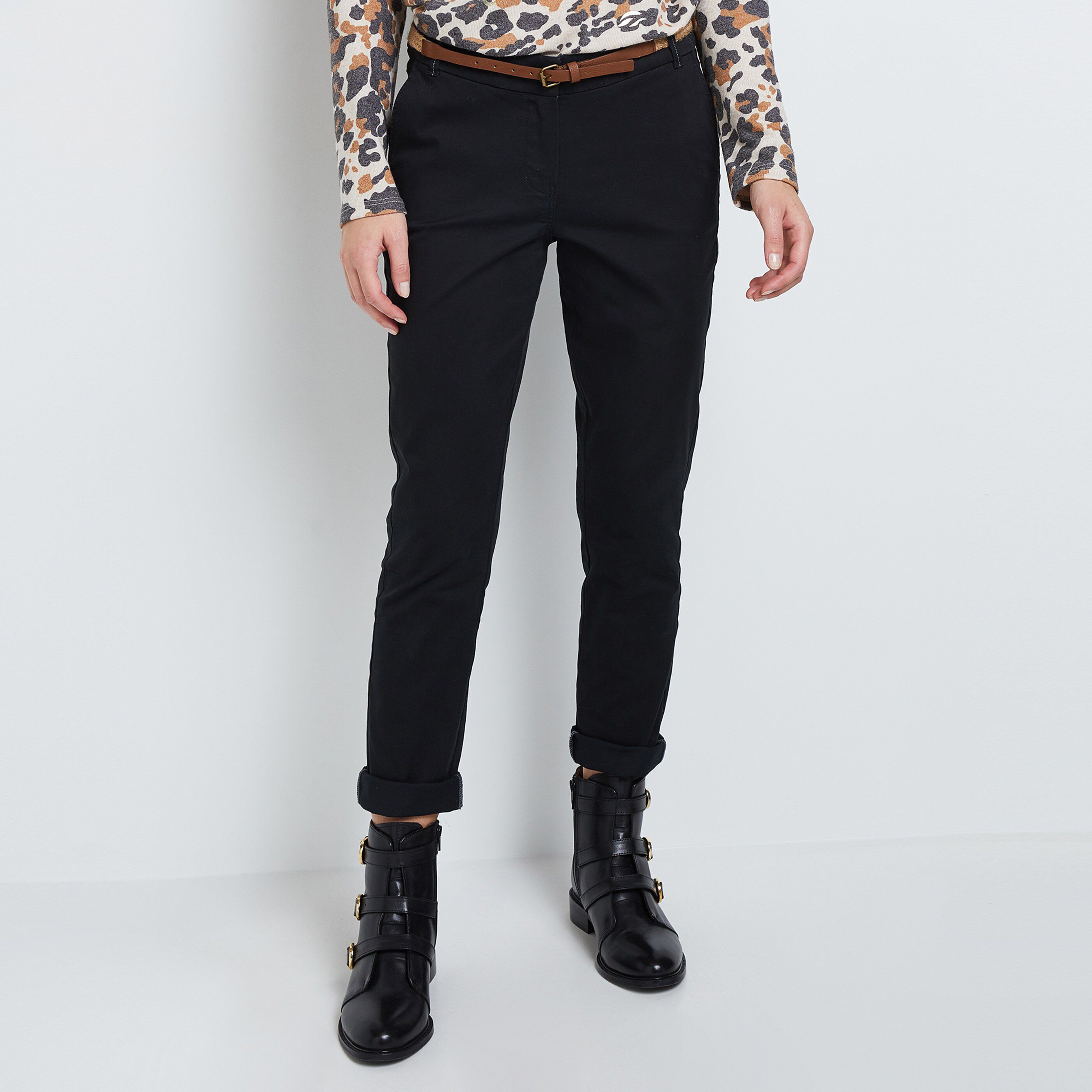 Pantalon chino deals femme taille haute