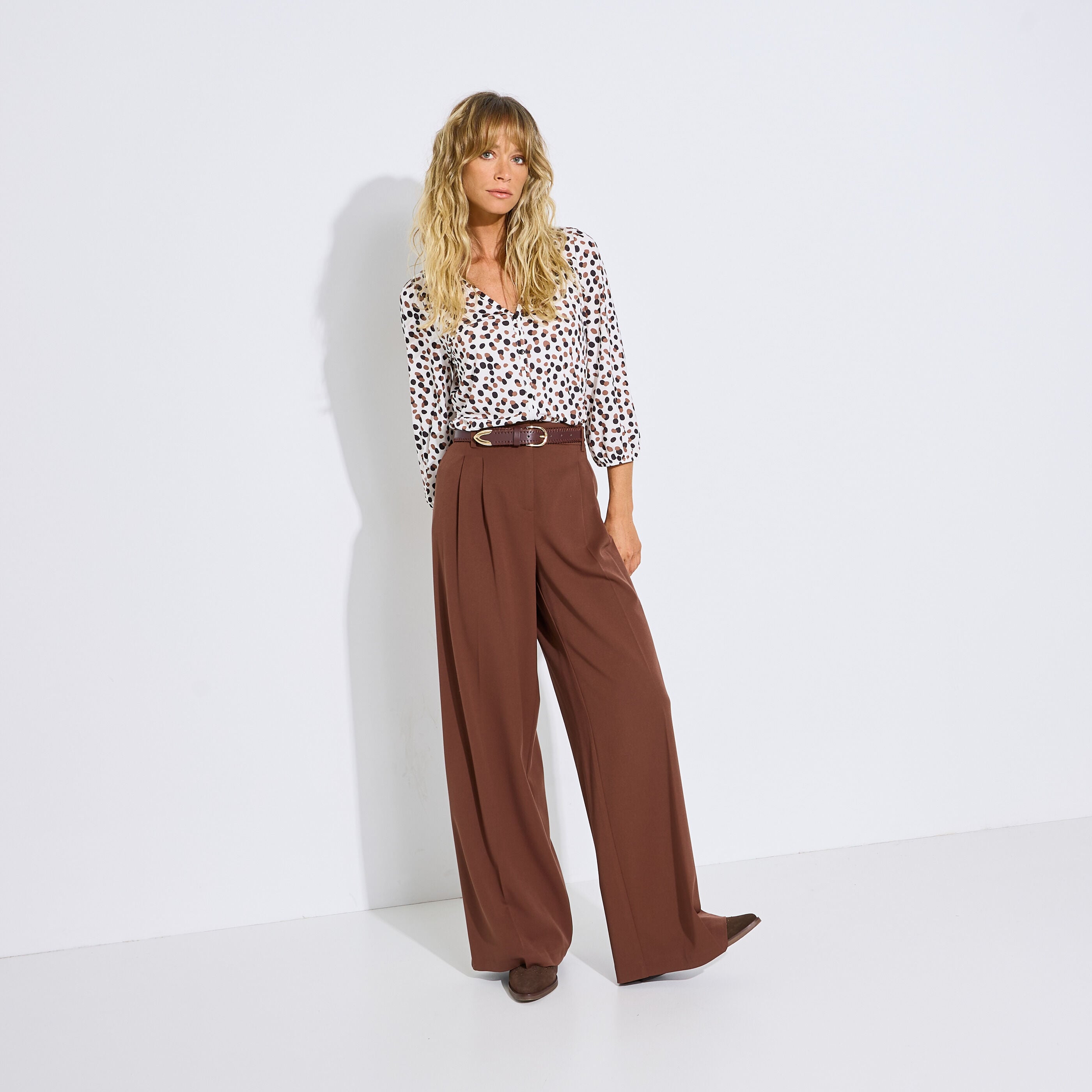 Blouse fluide col V imprim&eacute; femme