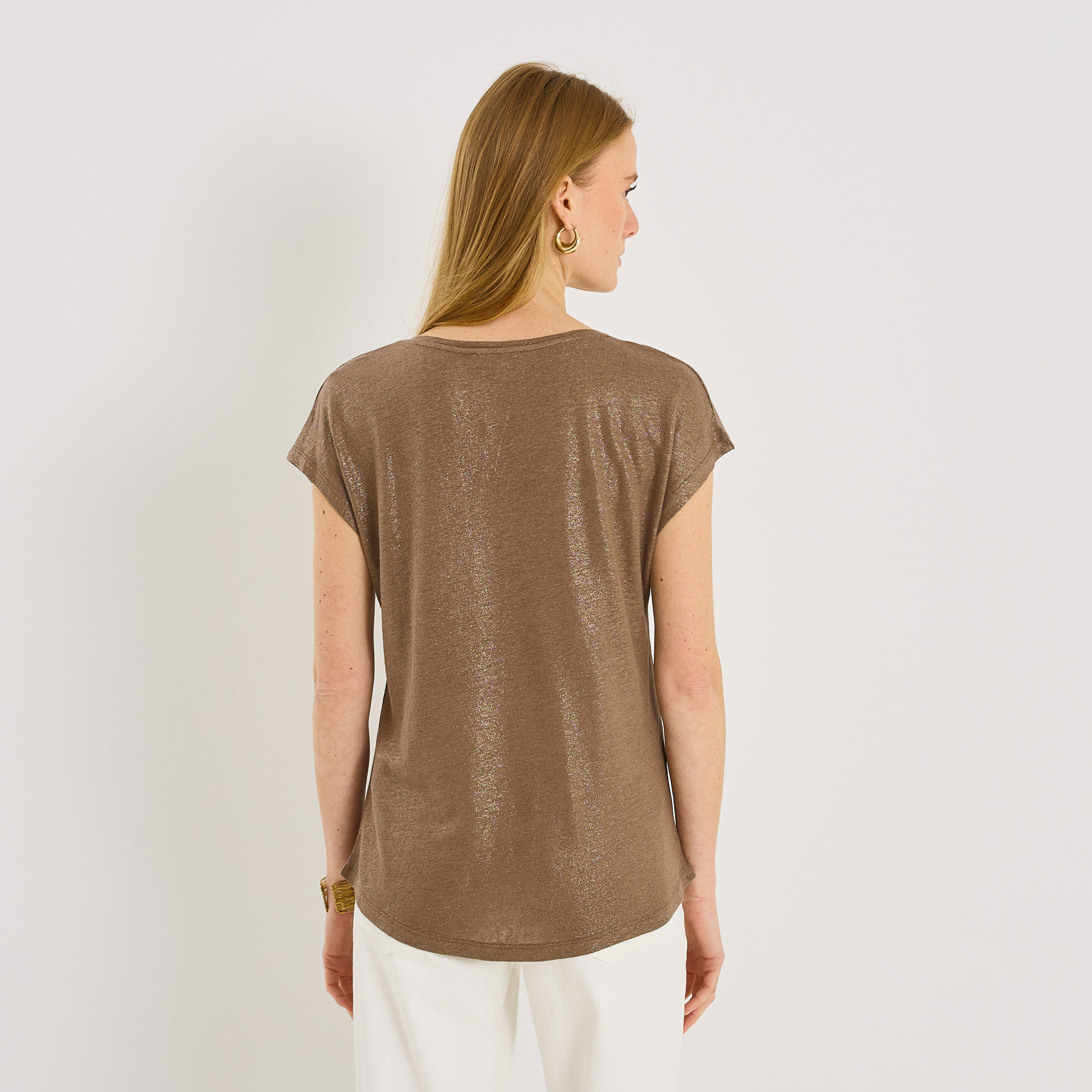 T-shirt en lin m&eacute;lang&eacute; brillant femme