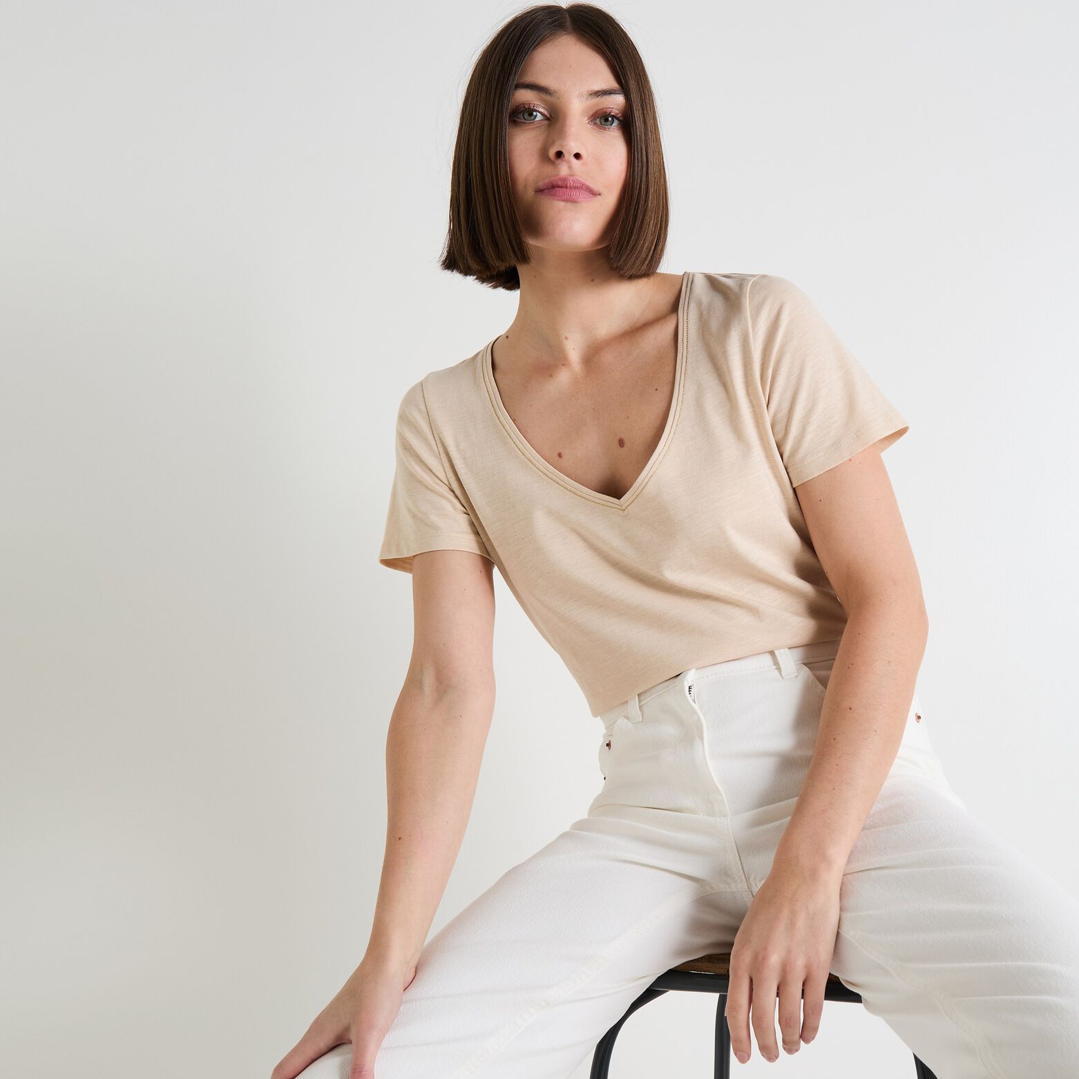 T-shirt col V femme