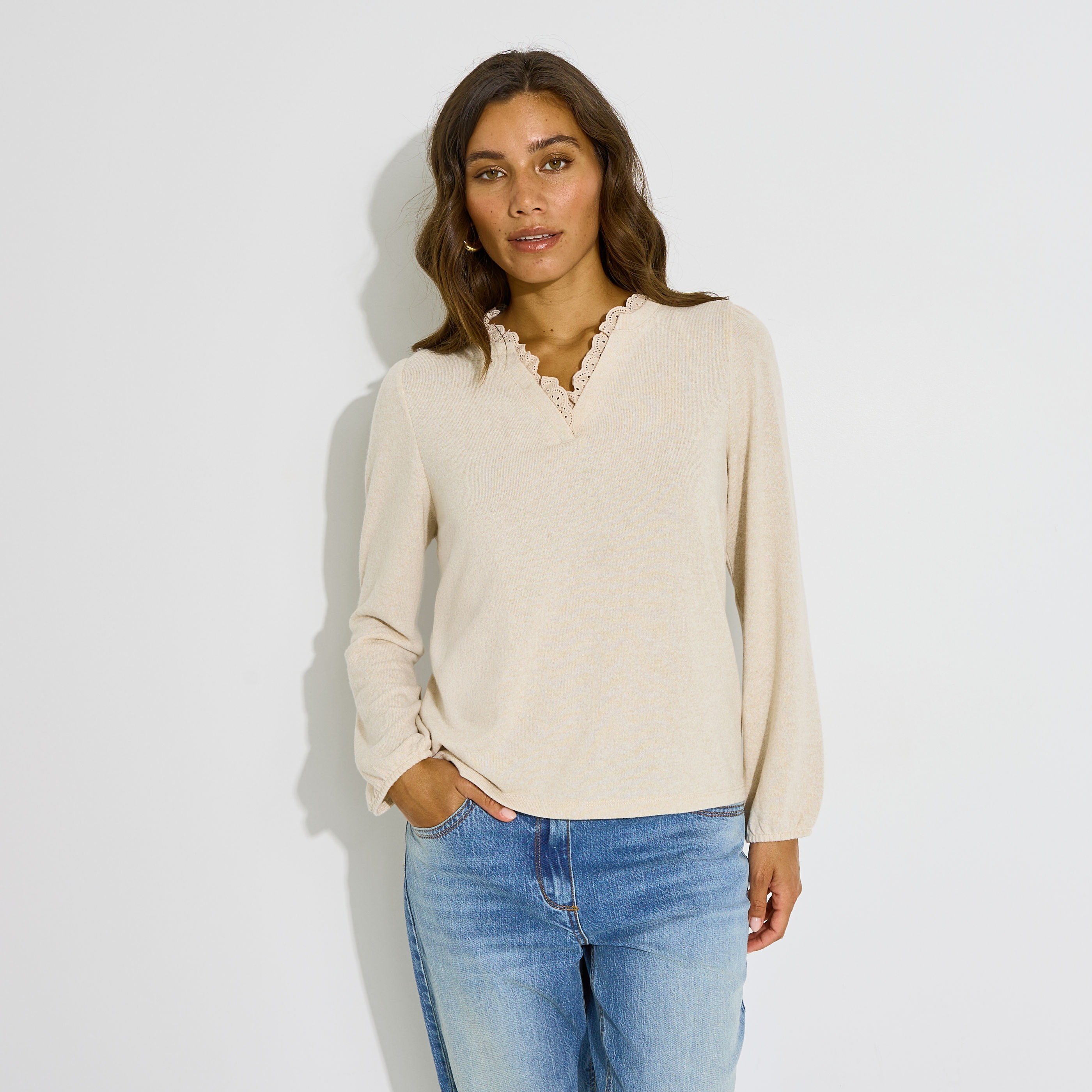 T-shirt uni col mao femme