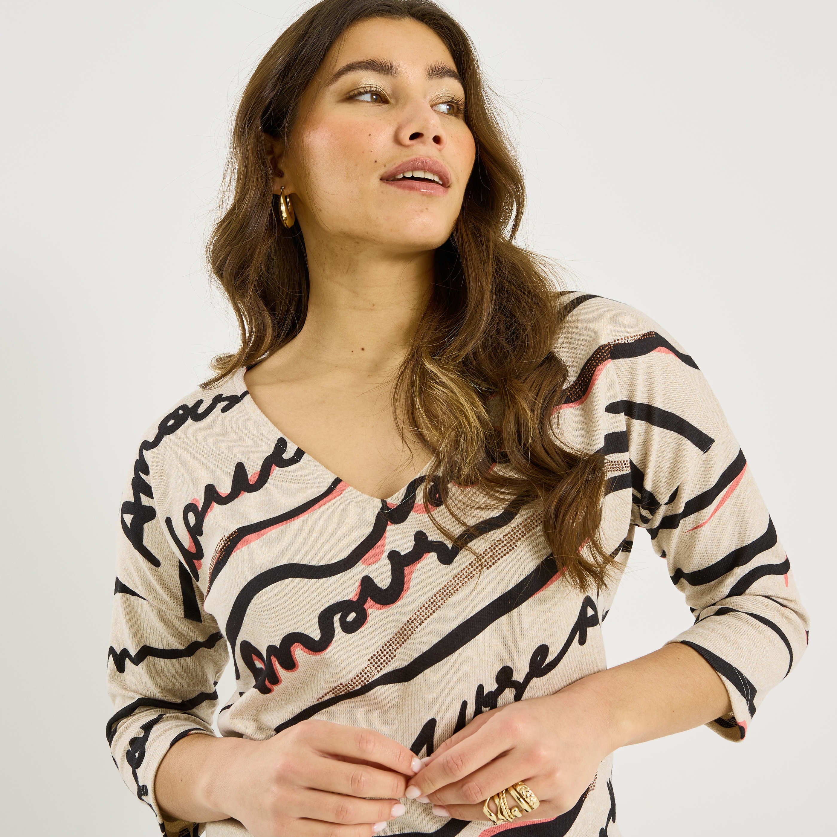 T-shirt doudou col V femme