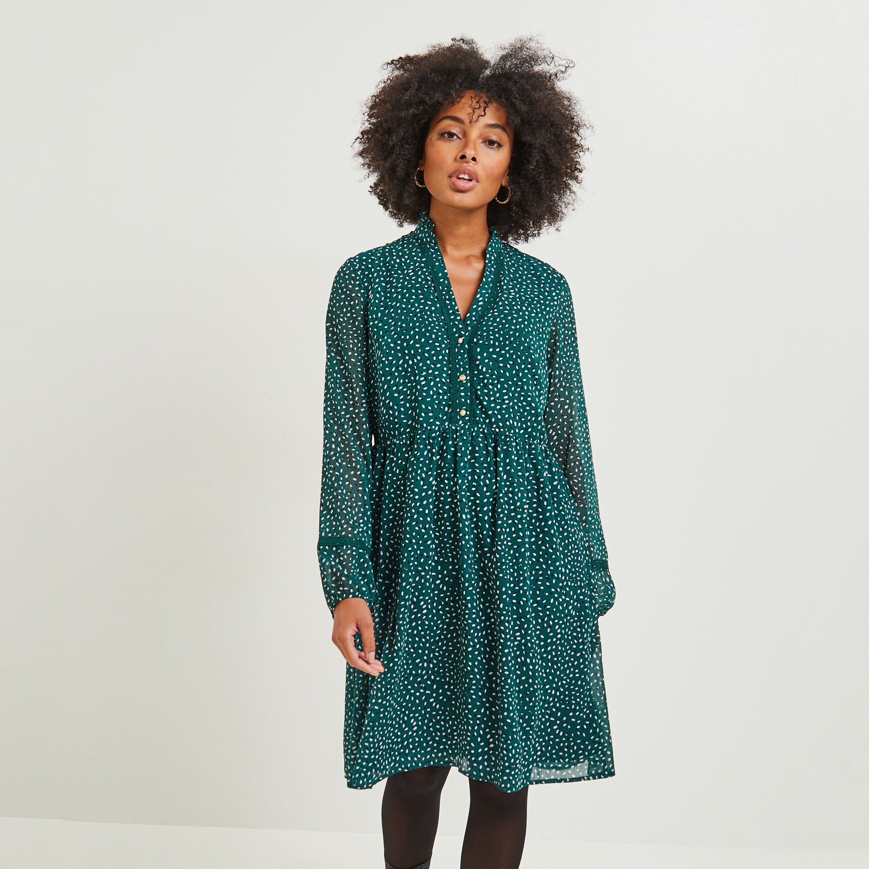 robe imprim&eacute;e details macram&eacute; femme