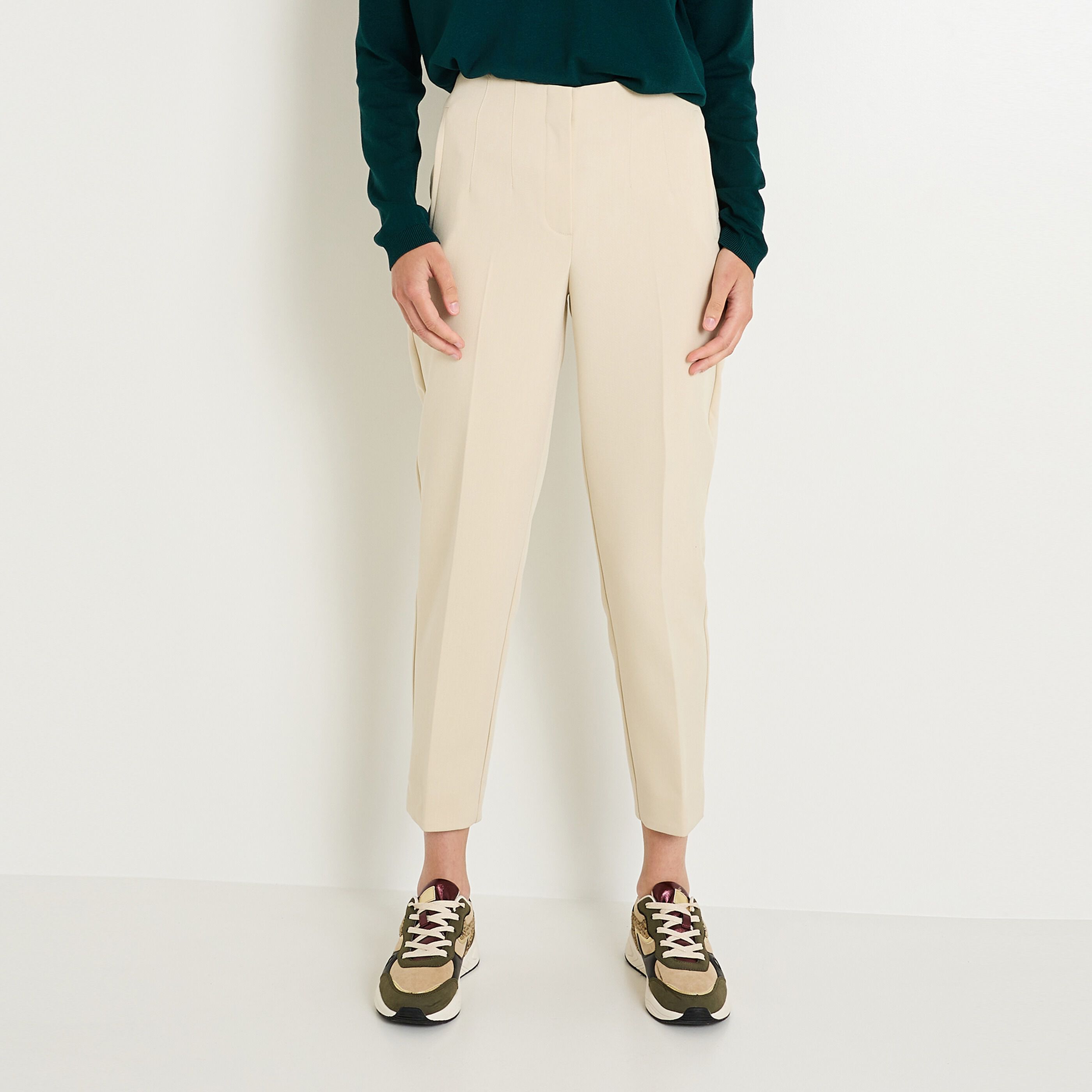 Pantalon taille haute femme BEIGE Graindemalice