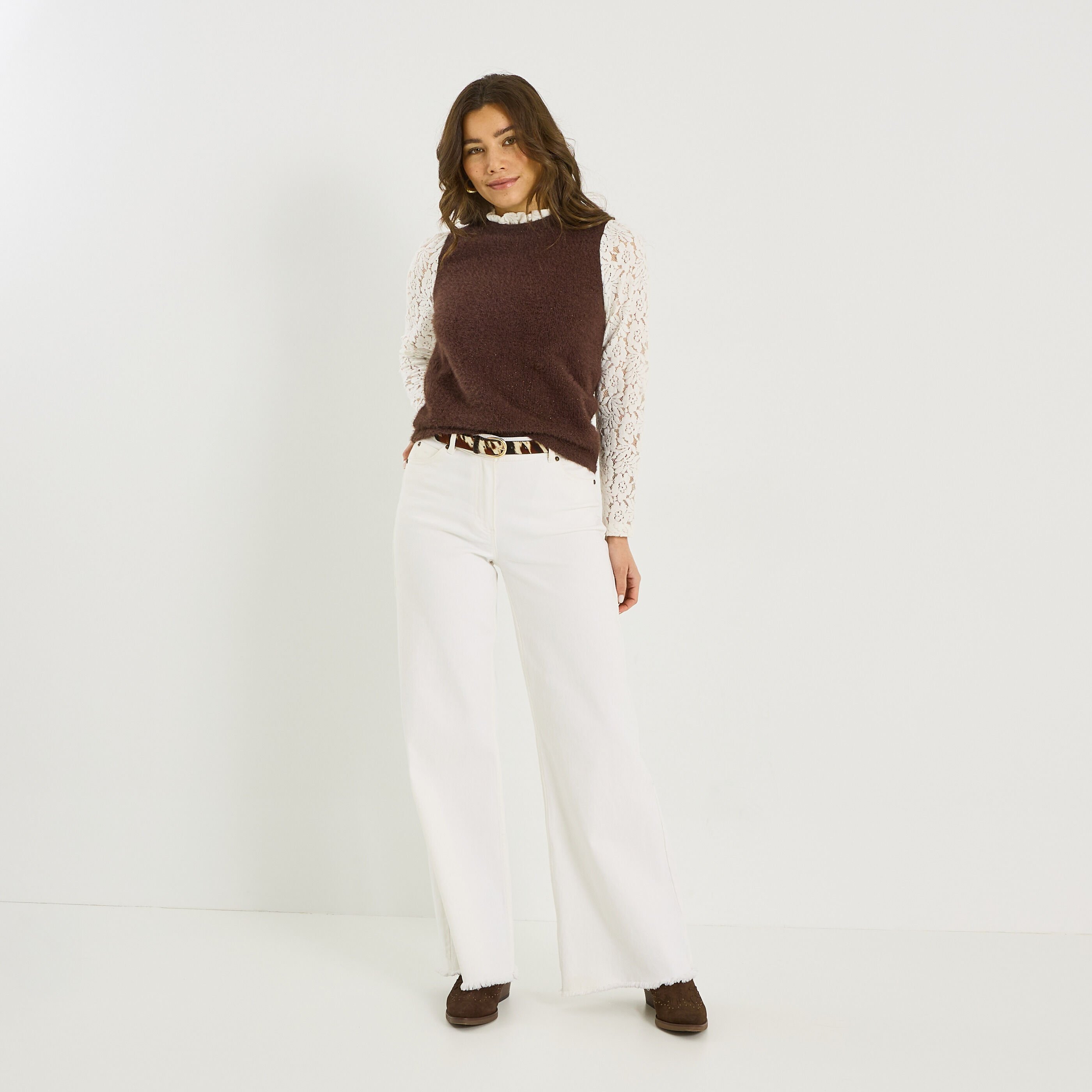 T-shirt bi-mati&egrave;re brillant femme