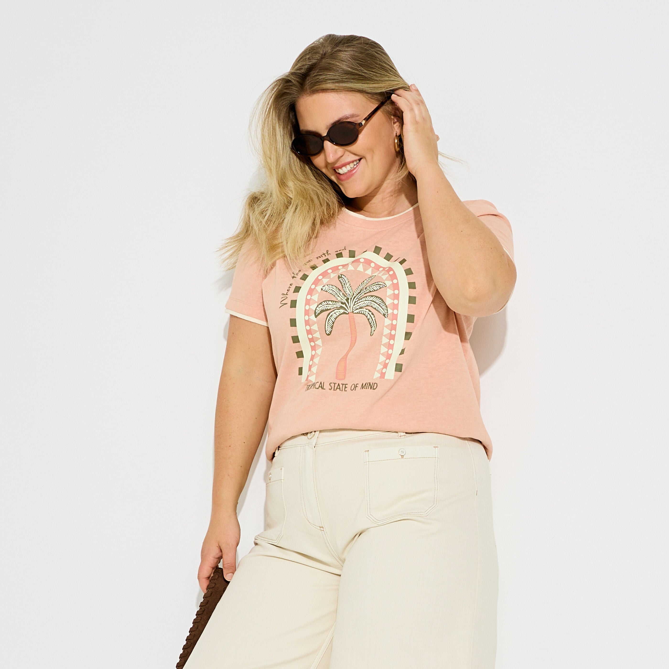 T-shirt imprim&eacute; palmier femme