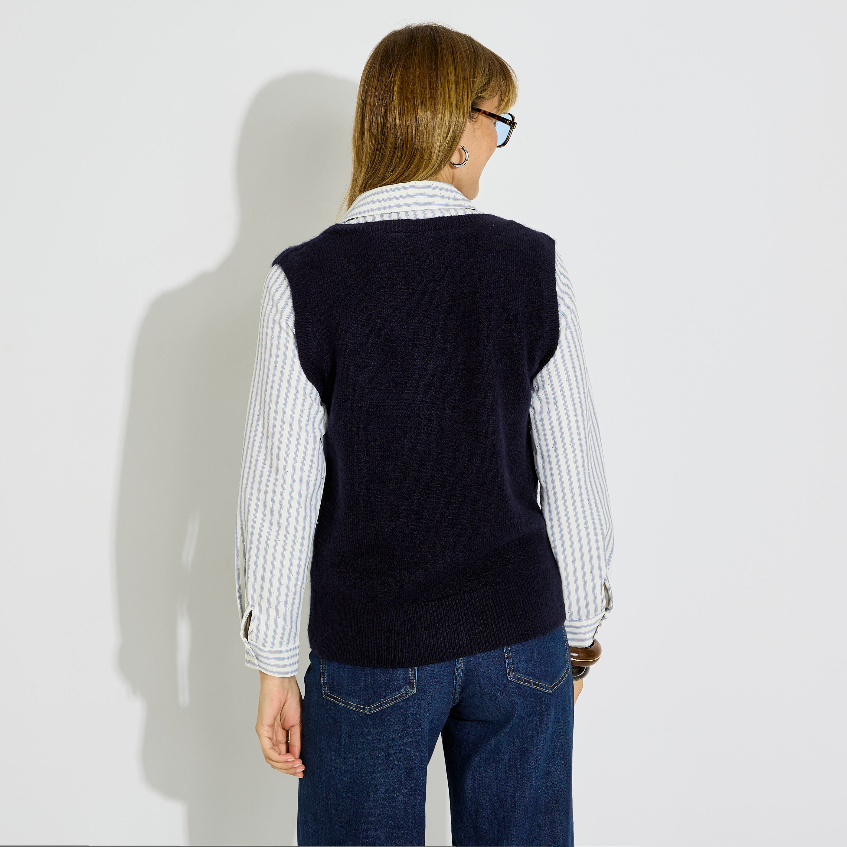 Pull-chemise bi-mati&egrave;re pour femme