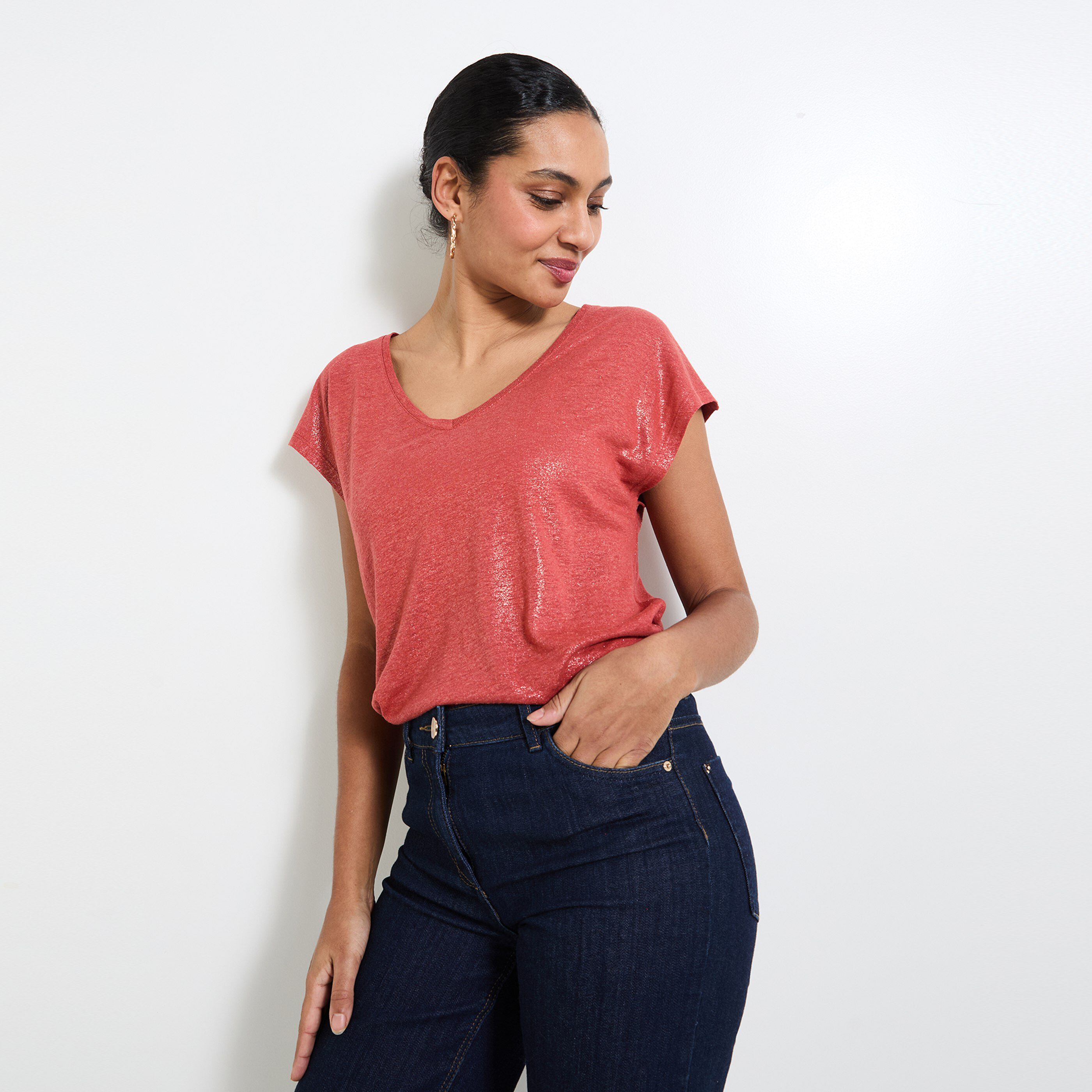 T-shirt en lin m&eacute;lang&eacute; femme