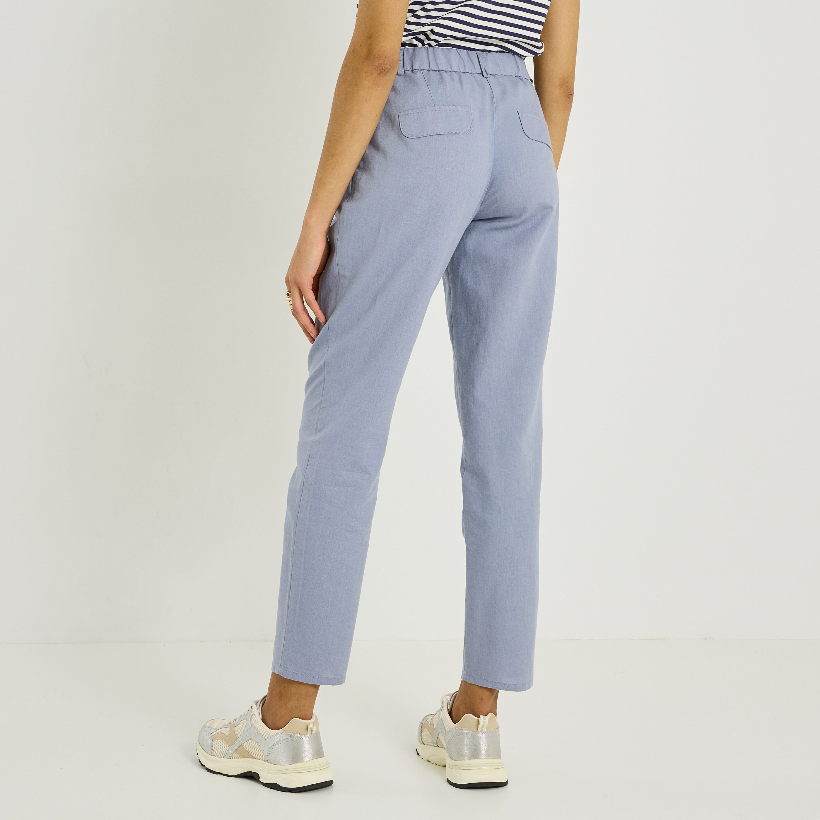 Pantalon &agrave; plis en lin m&eacute;lang&eacute; femme