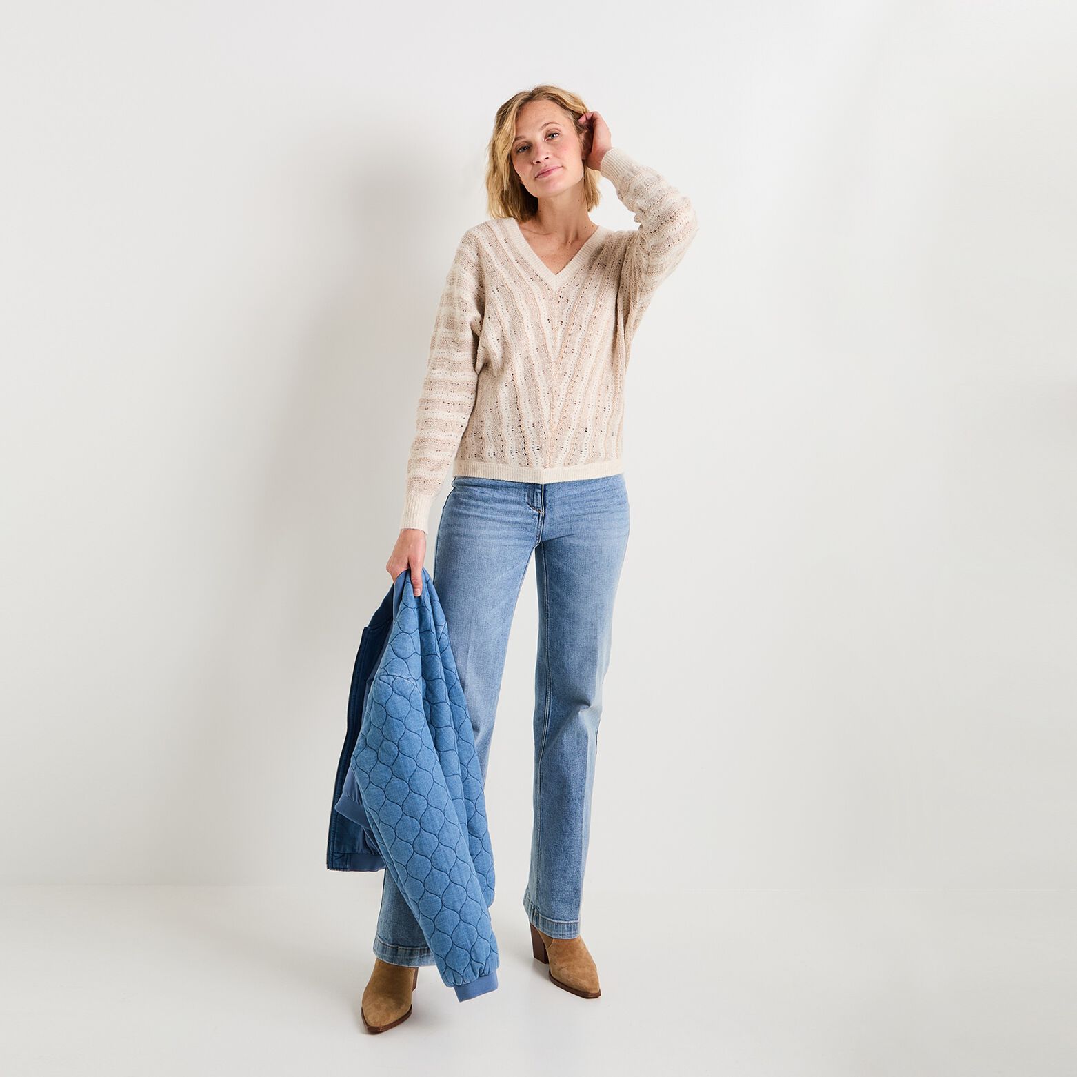 Pull col V femme
