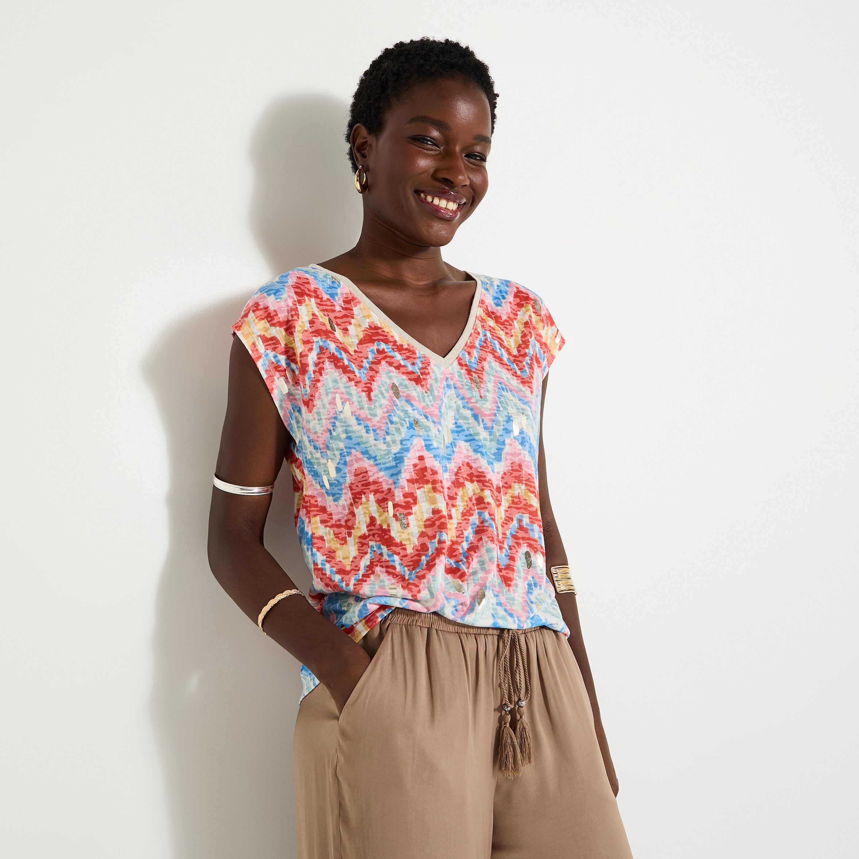 T-shirt imprim&eacute; ikat femme