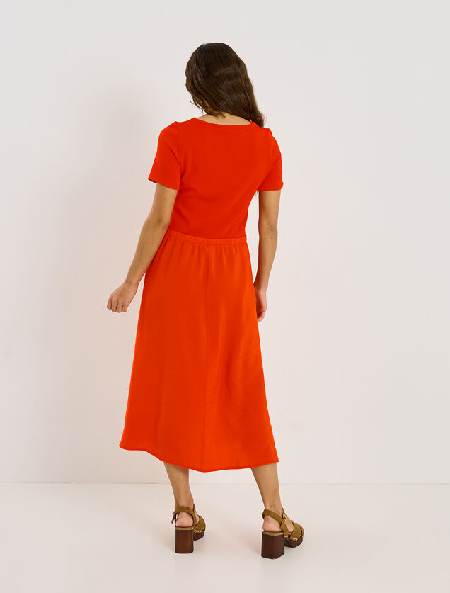 Robe longue bi-mati&egrave;re manches courtes