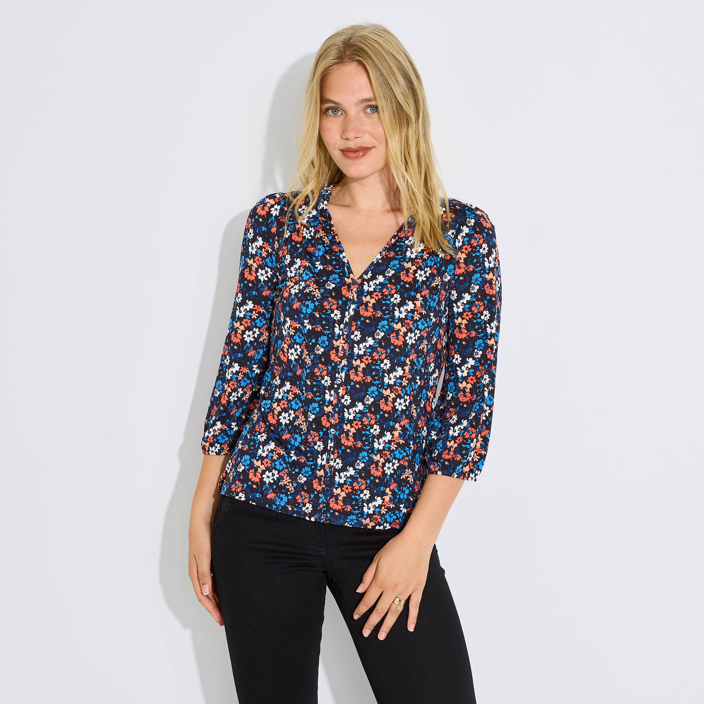 Blouse maille fluide imprim&eacute;e femme