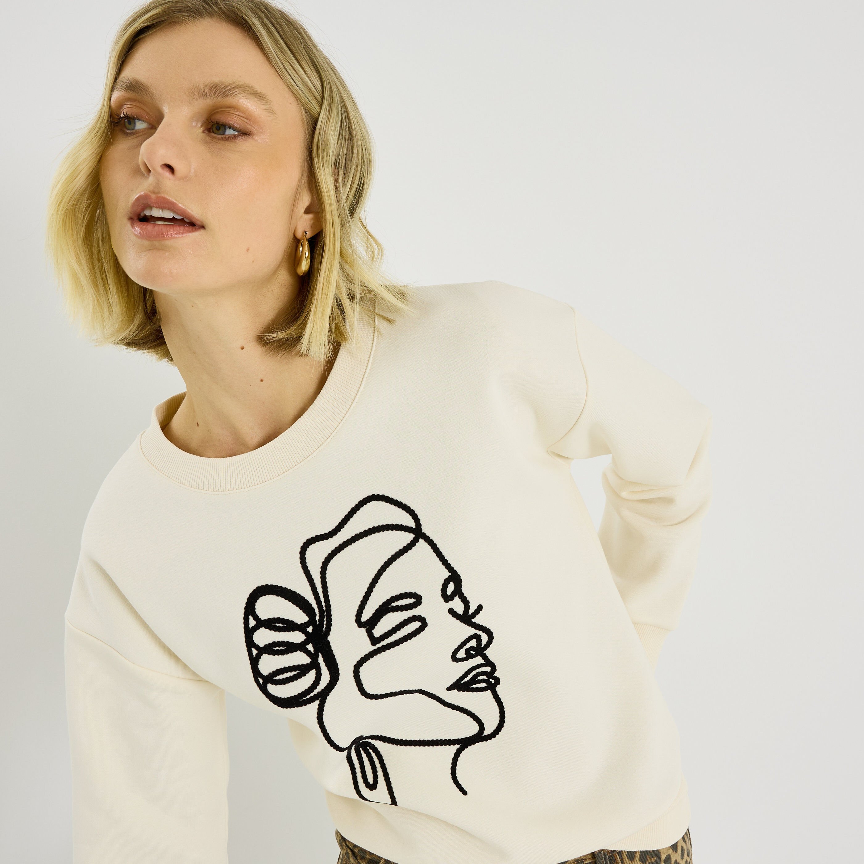 Sweat imprim&eacute; visage femme
