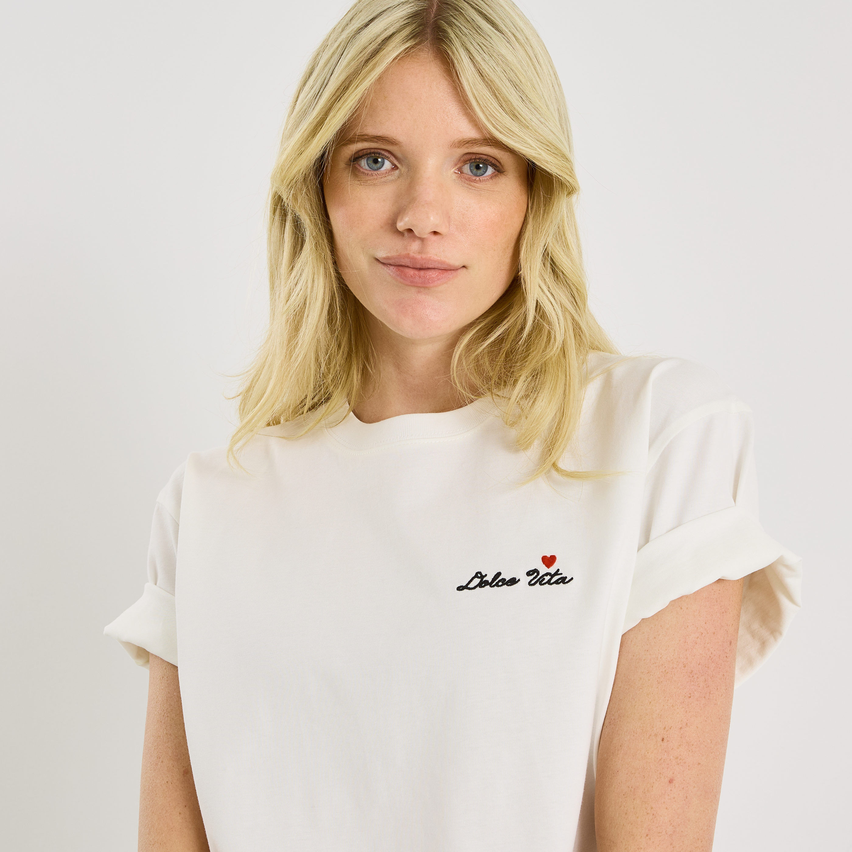 T-shirt col rond broderie femme
