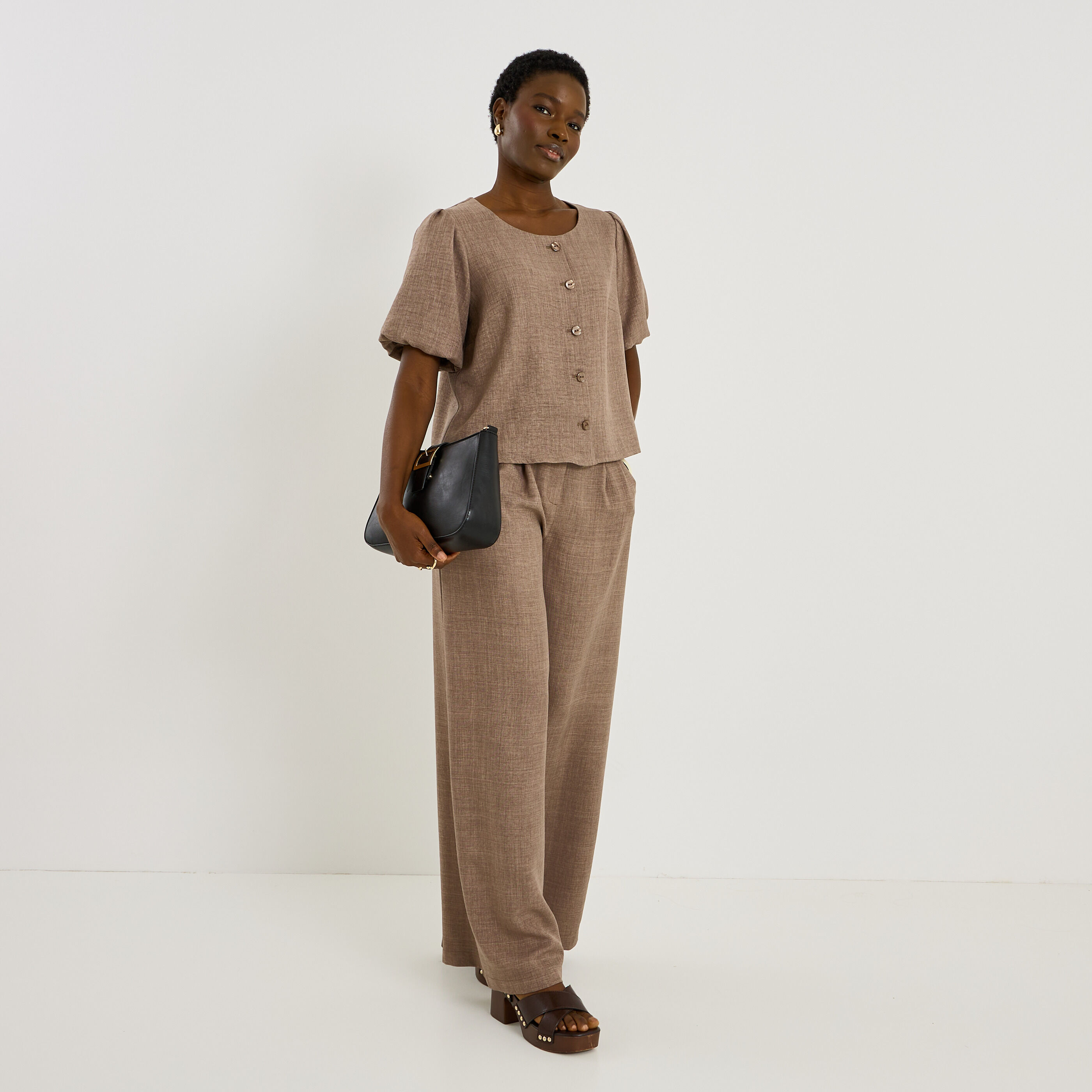 Chemise col rond manches ballon femme