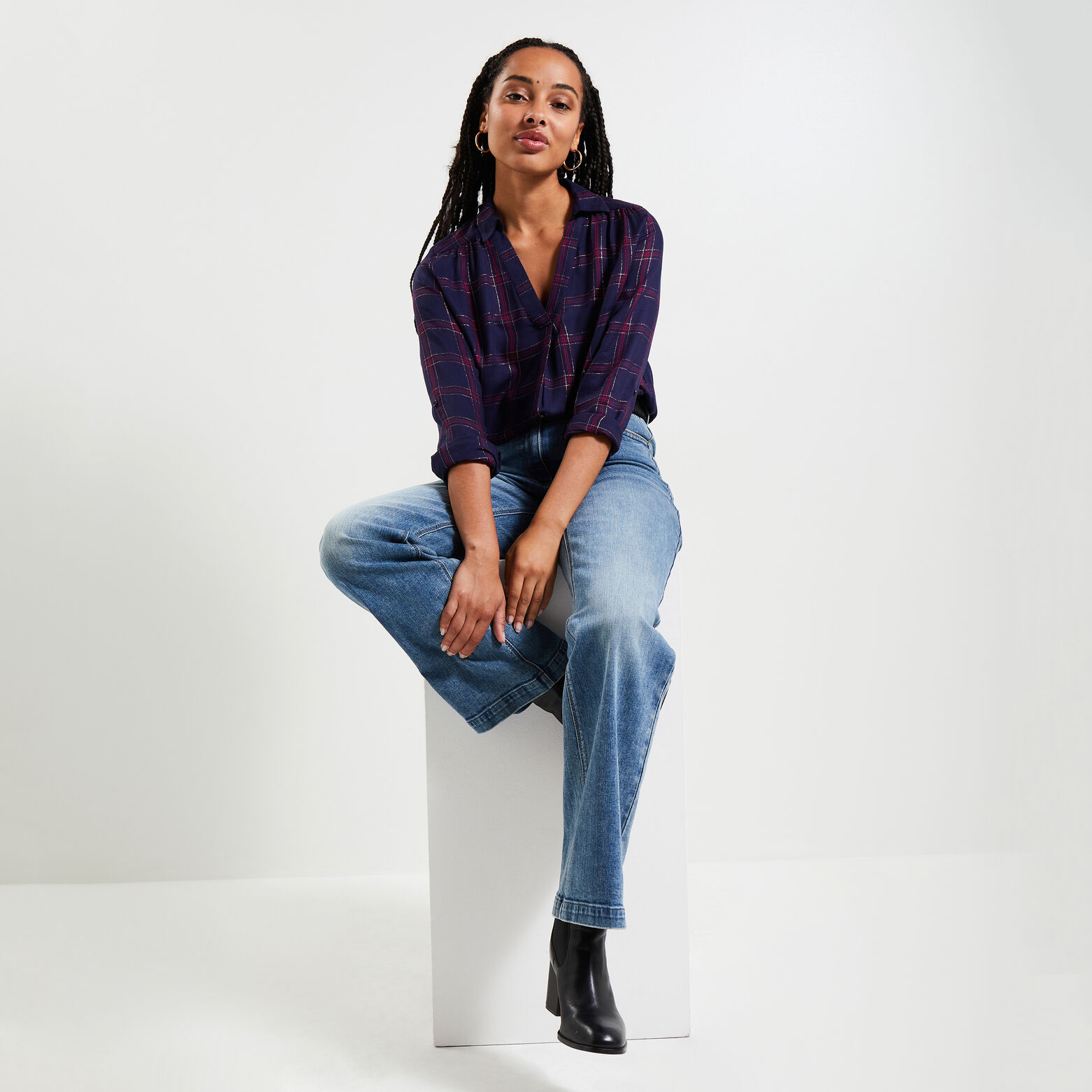 Blouse à carreaux femme